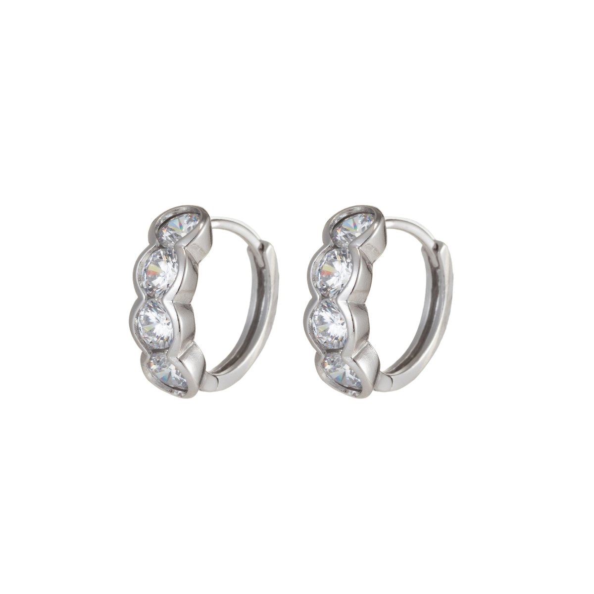 Four Diamond earrings Silver earrings hoops Dainty Earring for everyday earring Huggie Earring Q-042