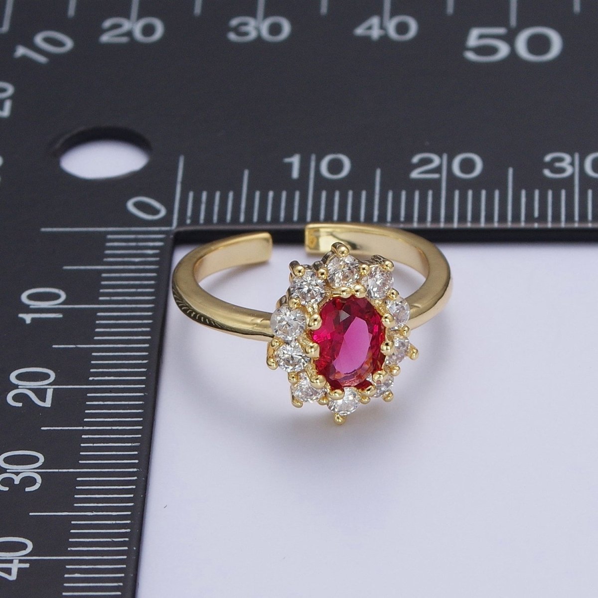 Fuchsia Celestial Sun Flower Cubic Zirconia Adjustable Gold Ring S-134