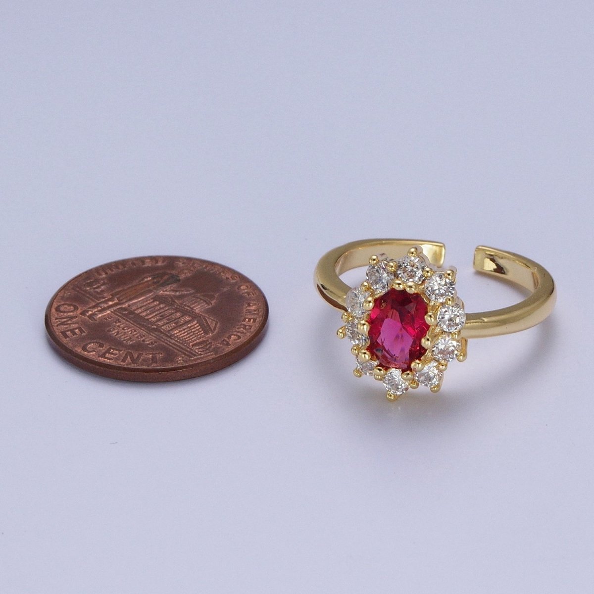 Fuchsia Celestial Sun Flower Cubic Zirconia Adjustable Gold Ring S-134