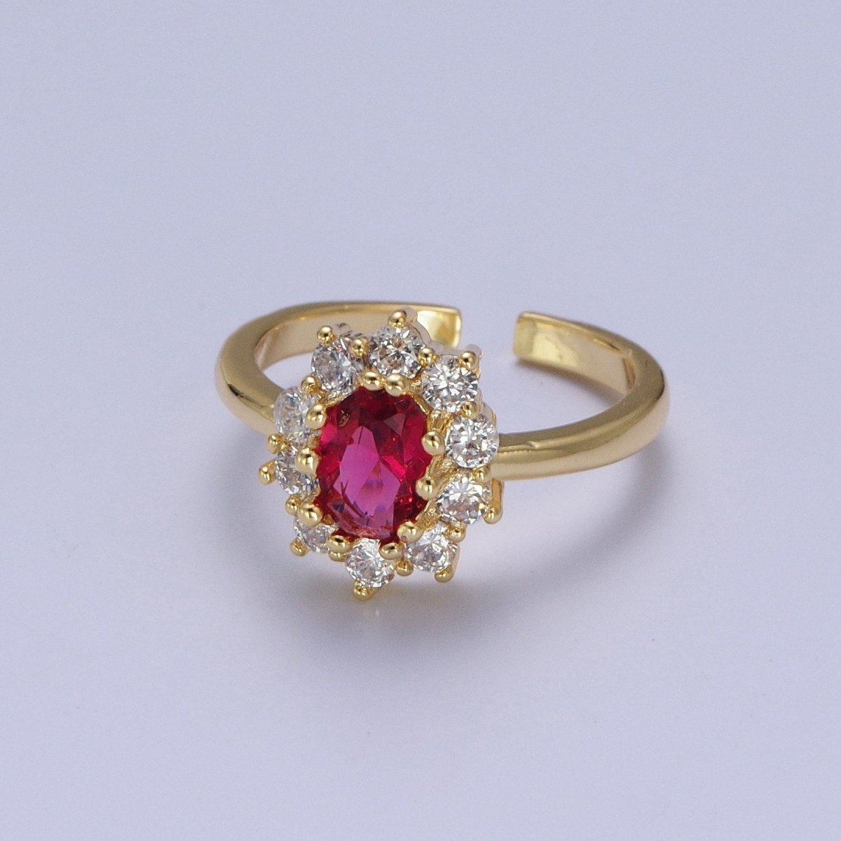 Fuchsia Celestial Sun Flower Cubic Zirconia Adjustable Gold Ring S-134