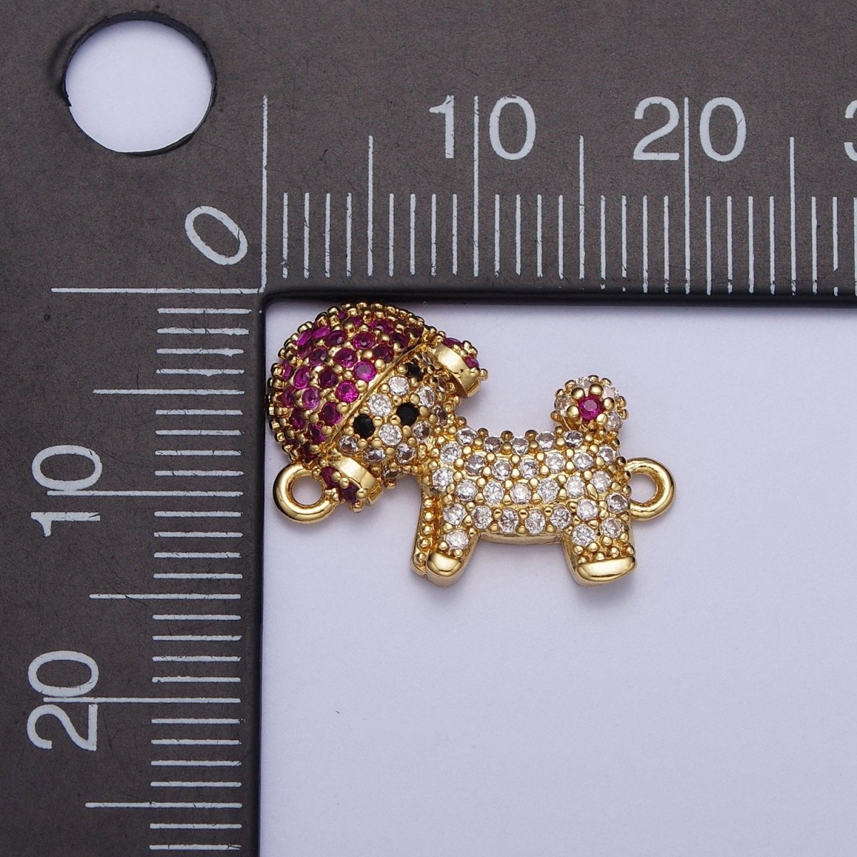 Fuchsia & Clear Micro Paved Little Dog Connector Charm For DIY Jewelry Making | G-530