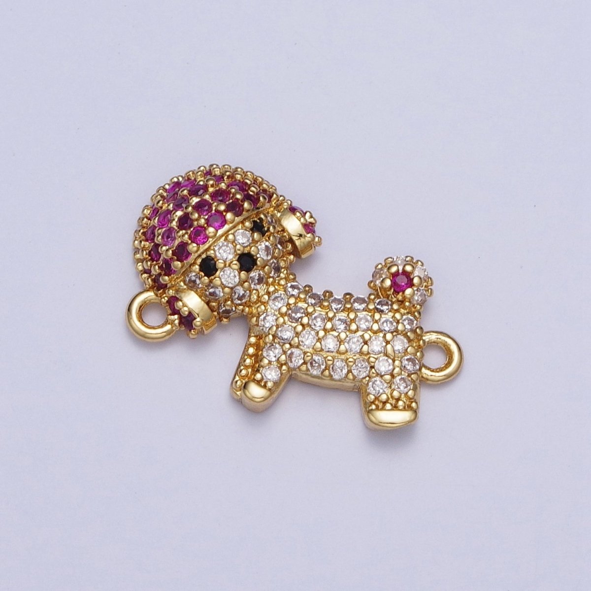 Fuchsia & Clear Micro Paved Little Dog Connector Charm For DIY Jewelry Making | G-530