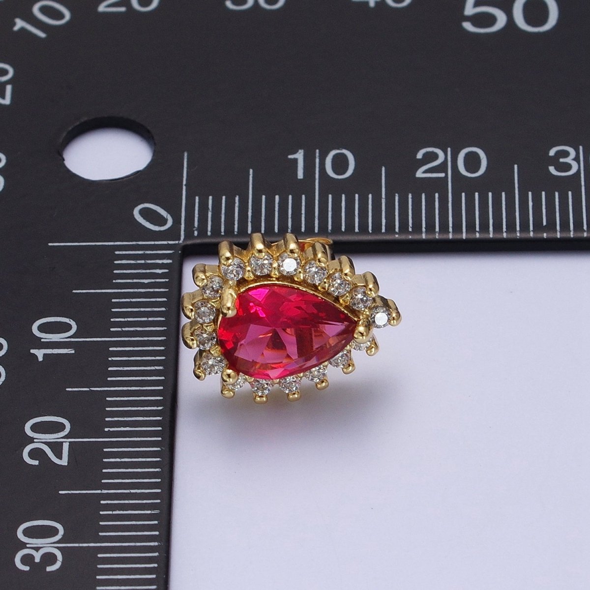 Fuchsia & Clear Teardrop Cubic Zirconia Celestial Sun Burst Gold Stud Earrings | AD-578