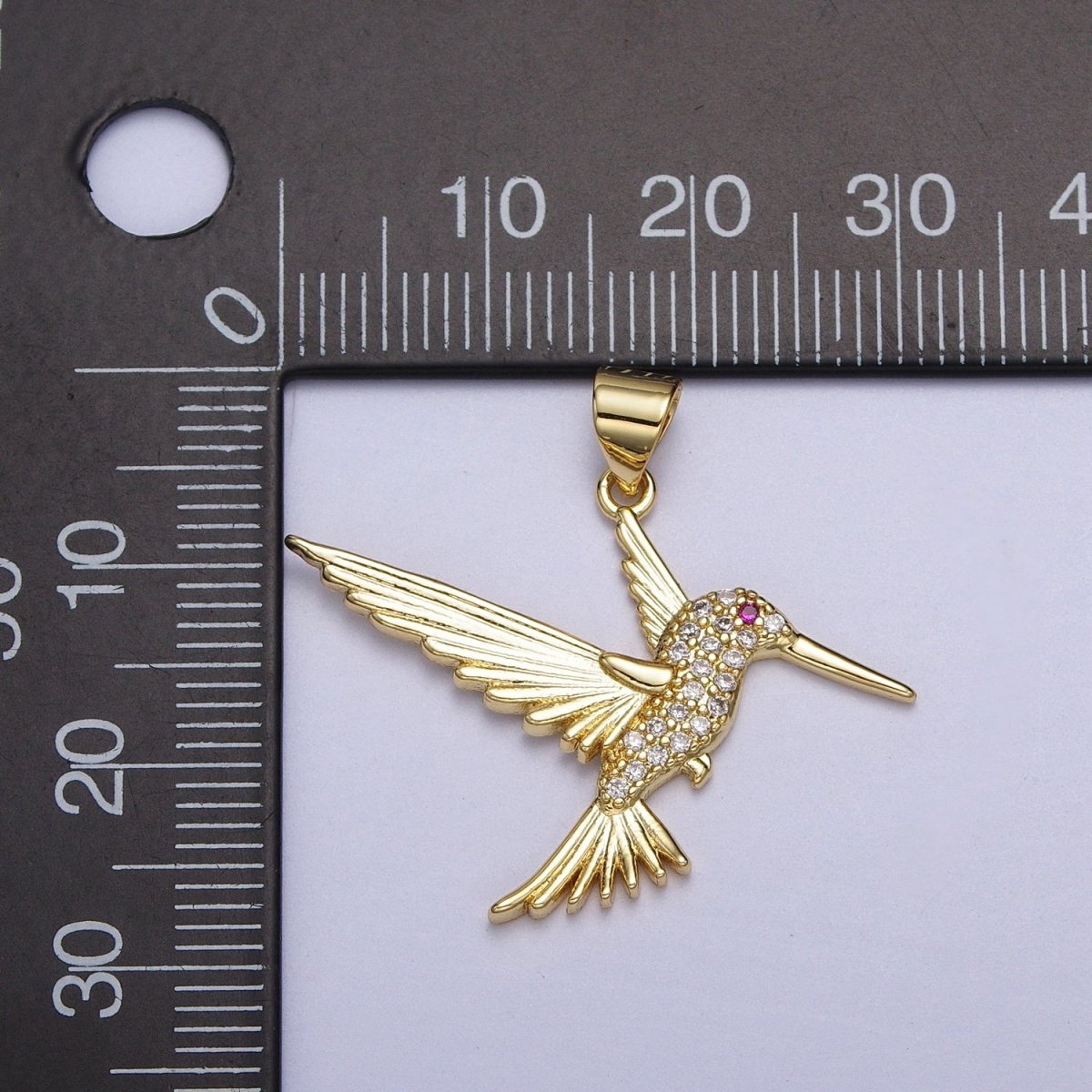 Fuchsia-Eyed Flying Hummingbird Micro Paved CZ Pendant in Gold & Silver | AA001 AA006