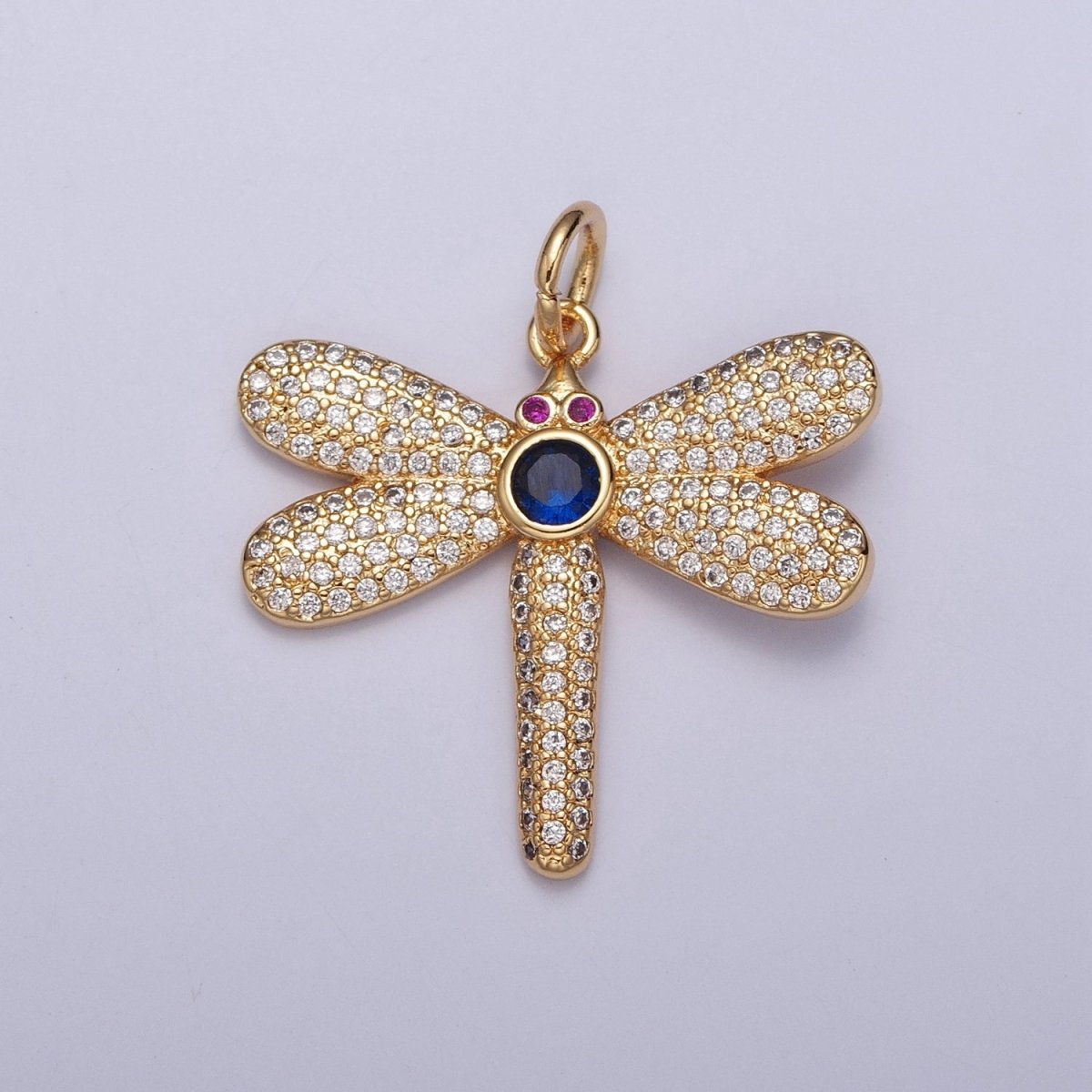Fuchsia-Eyed Micro Paved CZ Dragonfly Charm | X-127