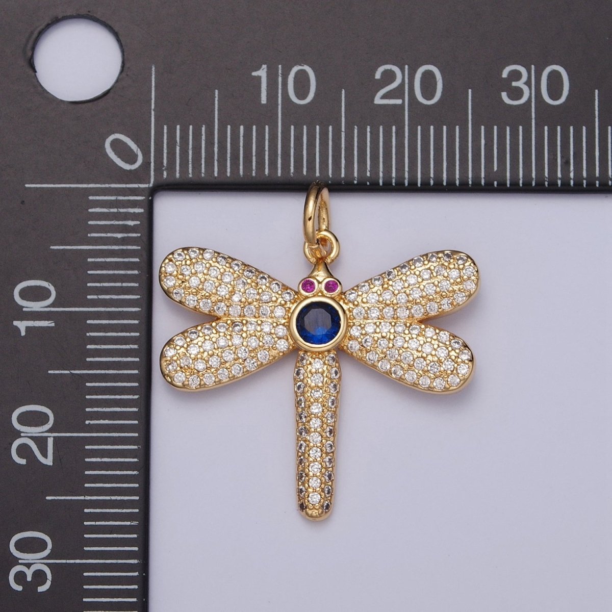Fuchsia-Eyed Micro Paved CZ Dragonfly Charm | X-127