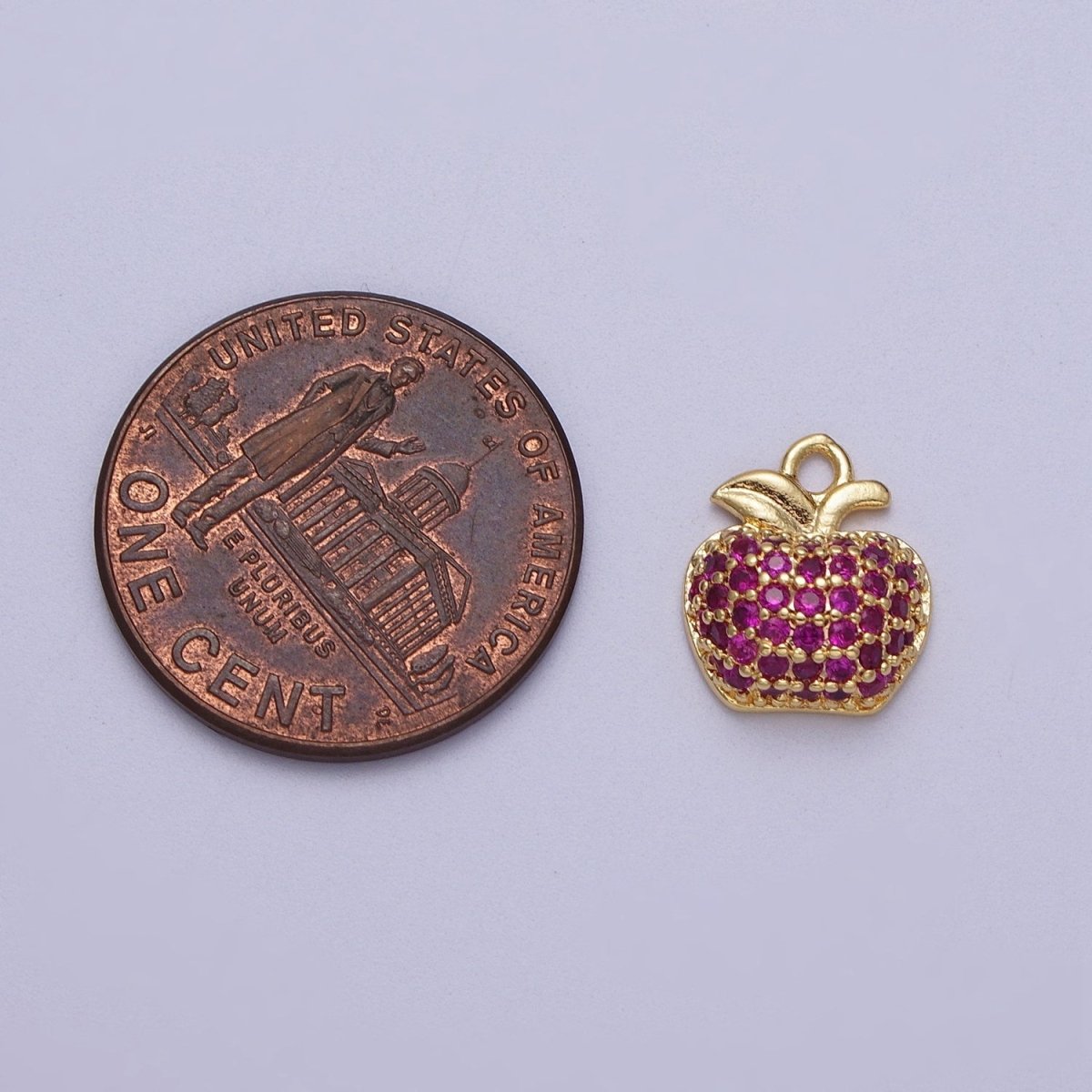 Fuchsia Micro Paved CZ Apple Fruit Gold Charm E-432