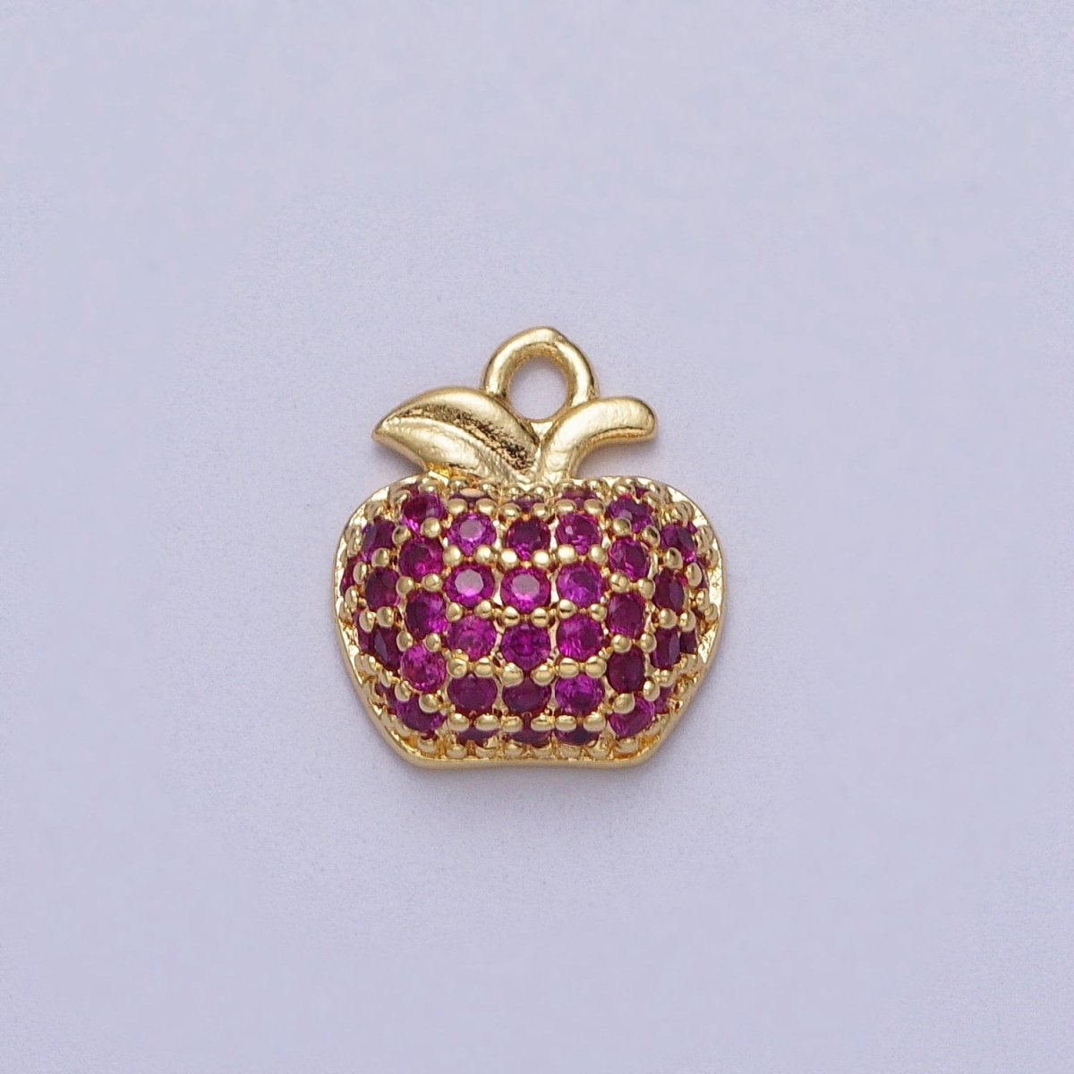 Fuchsia Micro Paved CZ Apple Fruit Gold Charm E-432