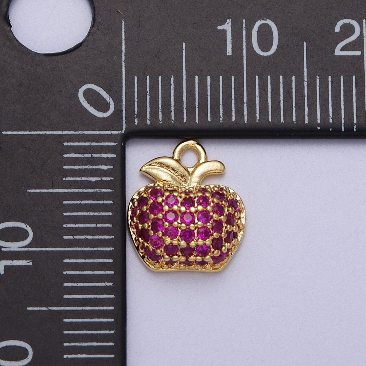 Fuchsia Micro Paved CZ Apple Fruit Gold Charm E-432