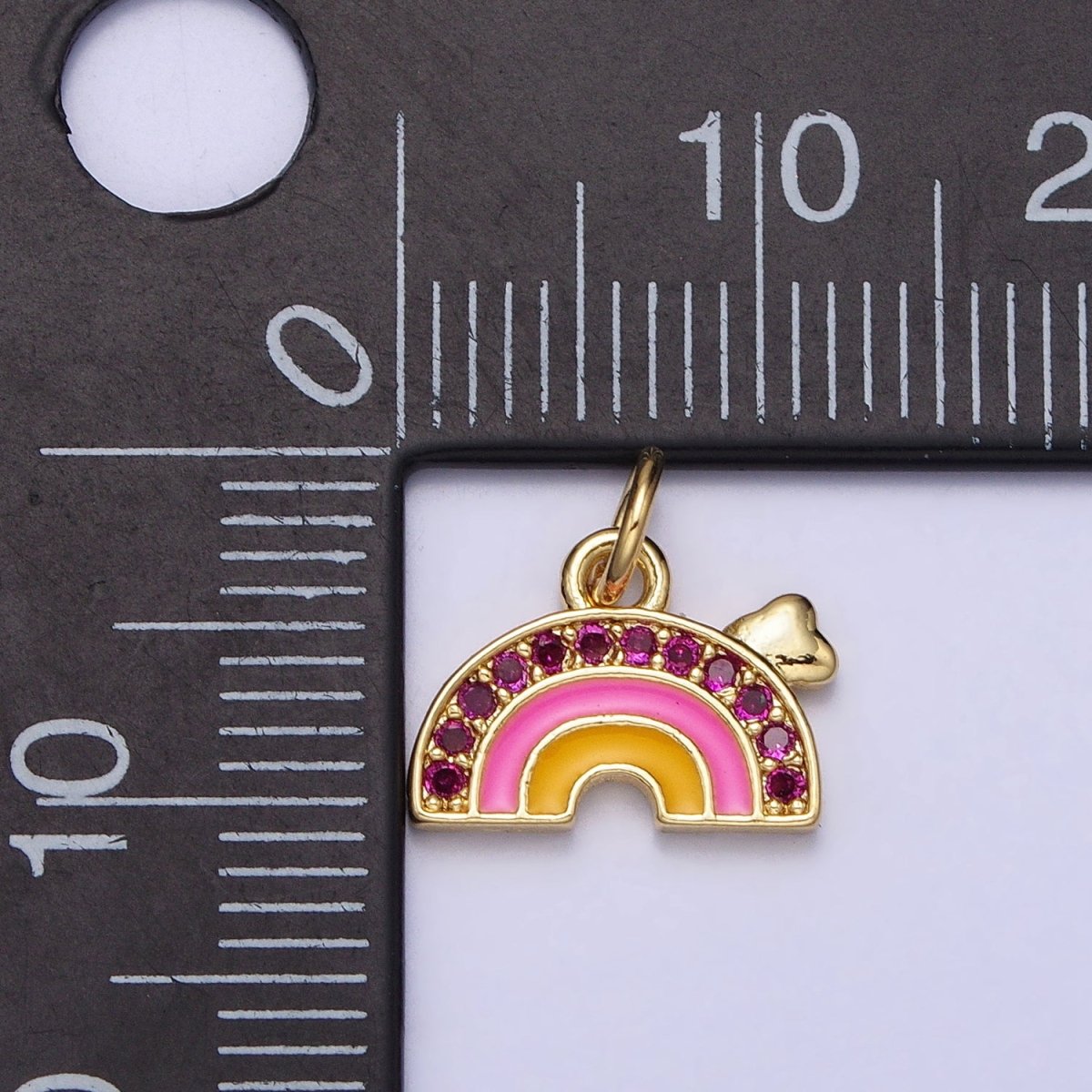 Fuchsia Micro Paved CZ Multicolor Enamel Rainbow Cloud Weather Add-On Gold Charm | AC358