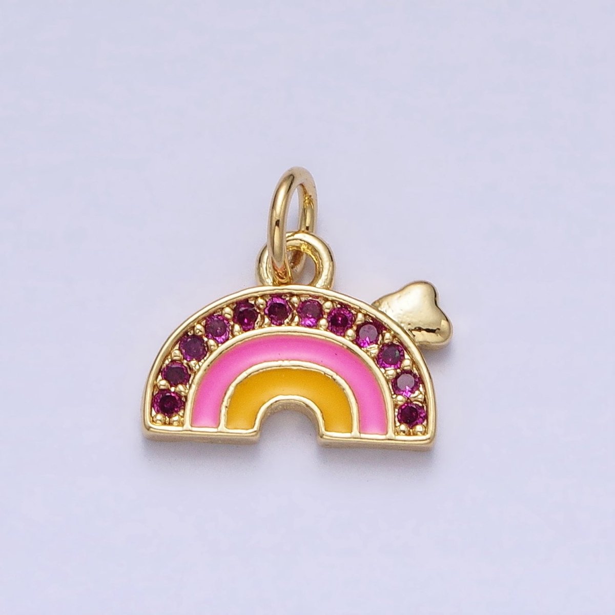 Fuchsia Micro Paved CZ Multicolor Enamel Rainbow Cloud Weather Add-On Gold Charm | AC358