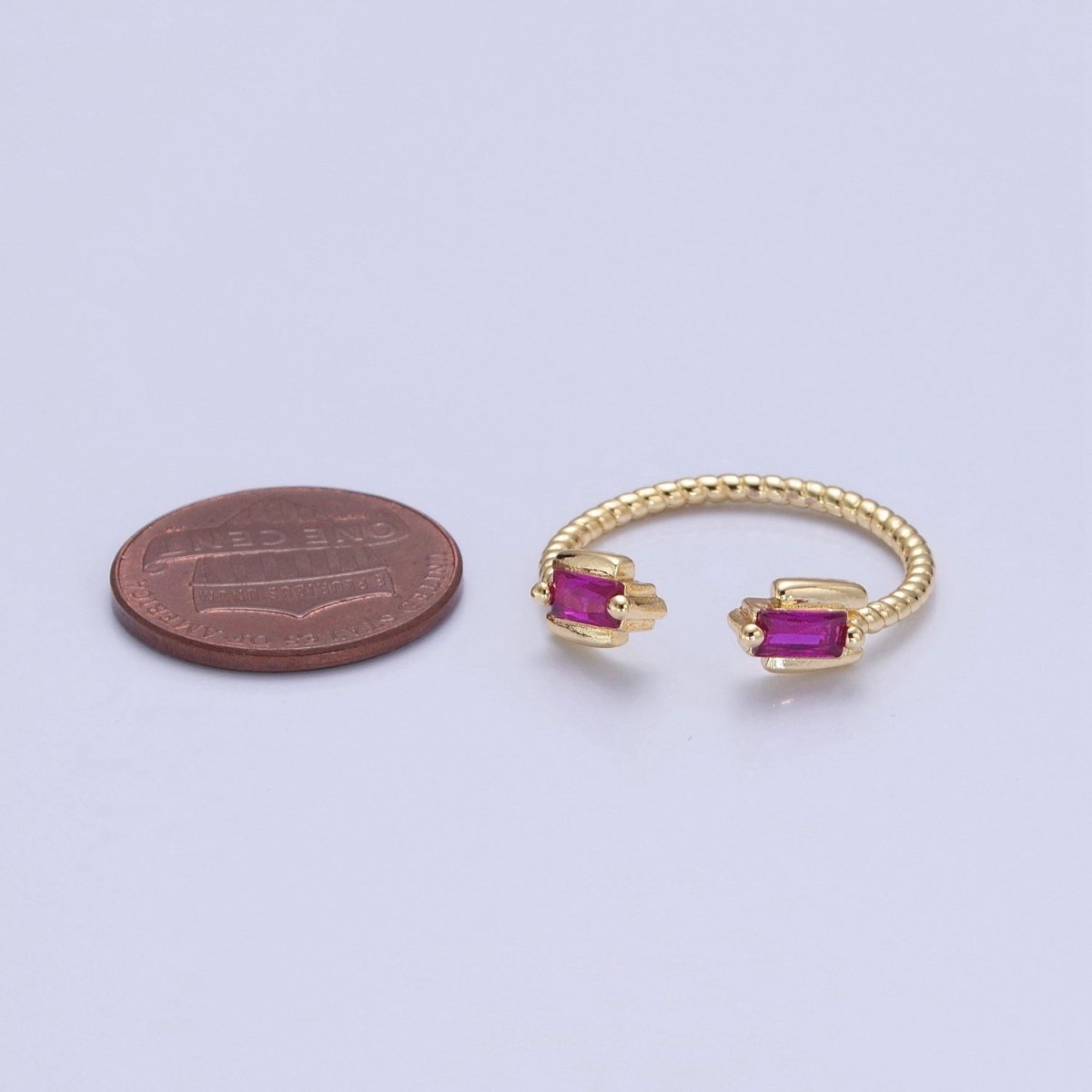 Fuchsia Ring Pink CZ Ring Twisted Gold Band Adjustable Ring O-754