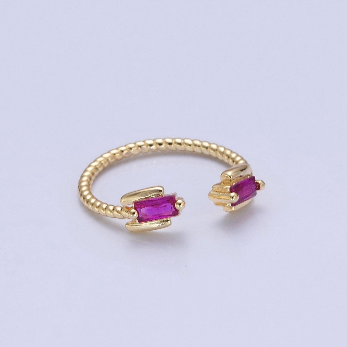 Fuchsia Ring Pink CZ Ring Twisted Gold Band Adjustable Ring O-754