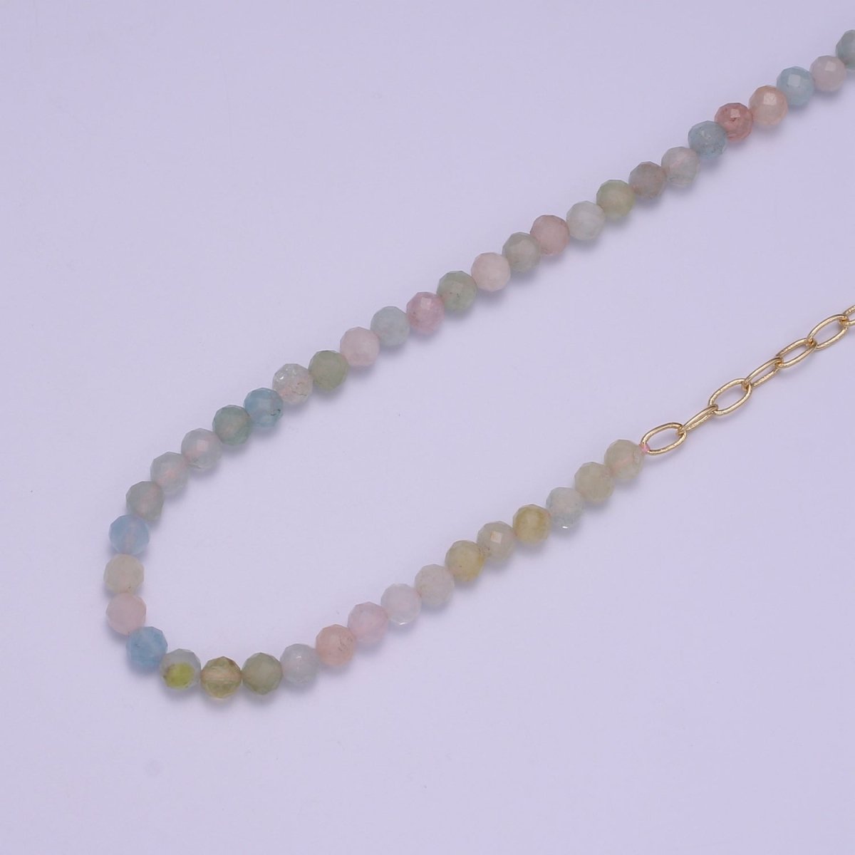 Fused 3mm Morganite Beads necklace w/ 14k Gold Filled Necklace, Mixed Cable Link Chain Necklace Ready To Wear Two Tone Necklace