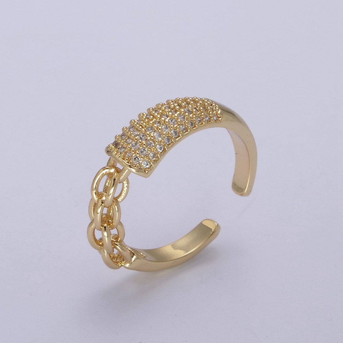 Fushion Cz Ring With Chain Link Design Inspired Stackable Open Adjustable Ring U-275