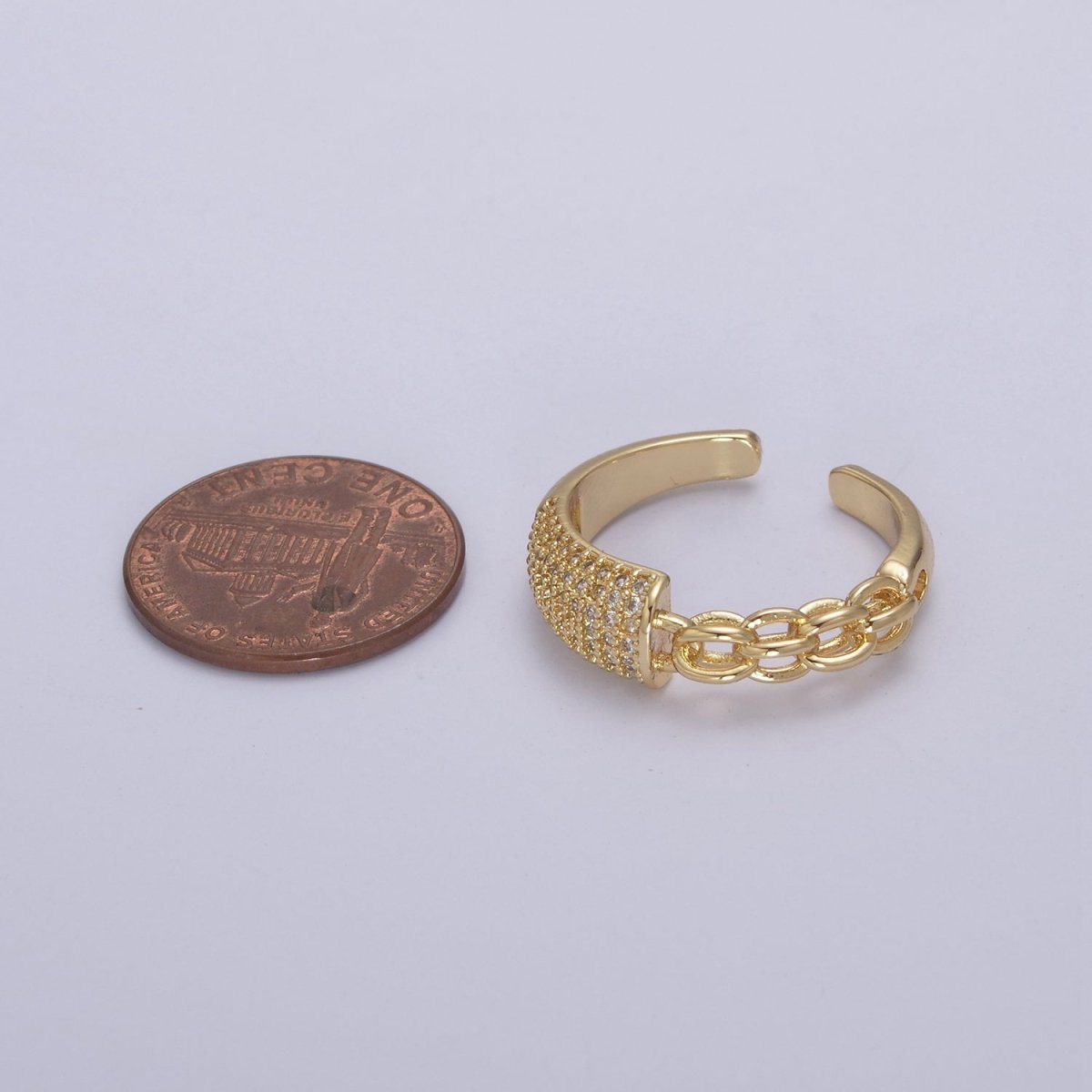 Fushion Cz Ring With Chain Link Design Inspired Stackable Open Adjustable Ring U-275