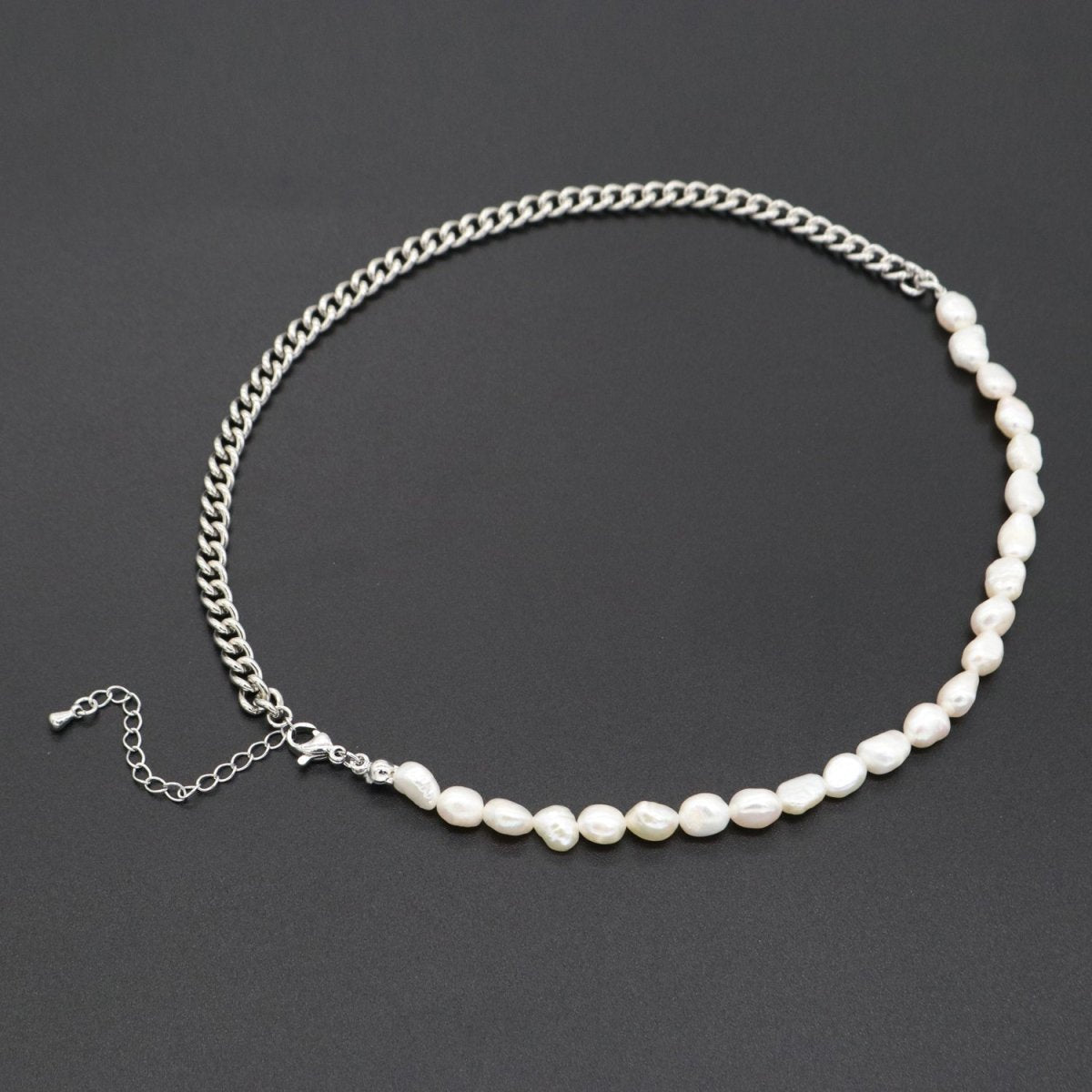 OS Fusion Baroque Fresh Water Pearl Silver Rolo Chain Link Necklace Unisex Jewelry | WA-286 Clearance Pricing