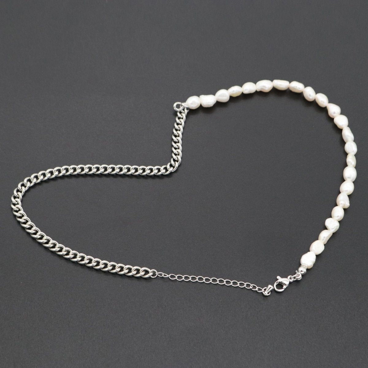 OS Fusion Baroque Fresh Water Pearl Silver Rolo Chain Link Necklace Unisex Jewelry | WA-286 Clearance Pricing
