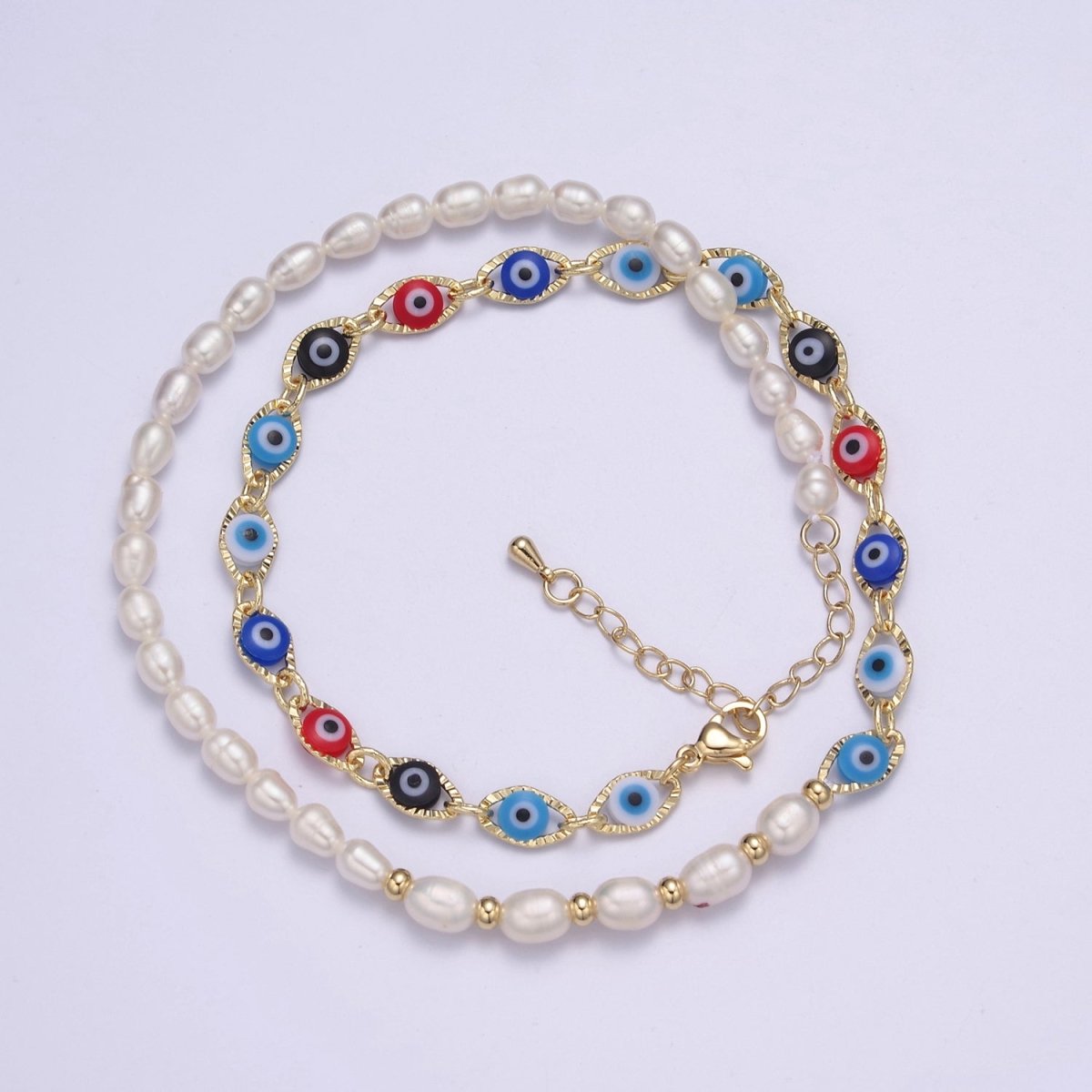 Fusion Evil eye necklace , Freshwater pearl necklace Amulet protection Necklace for Layering | WA-587 Clearance Pricing