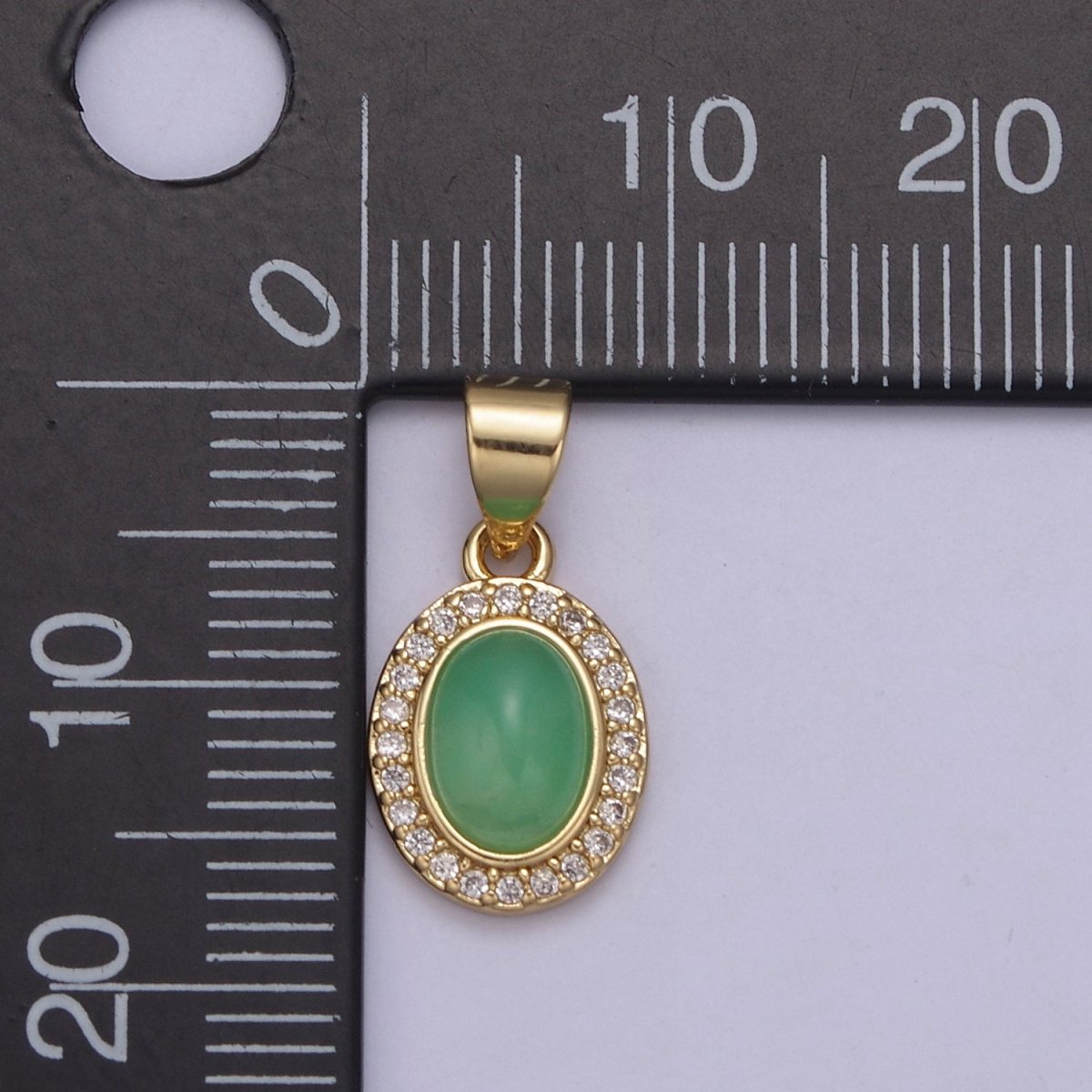 Genuine Green Jade Oval with Clear Cubic Zircon Pendant for Minimalist Jewelry Gemstone H-791