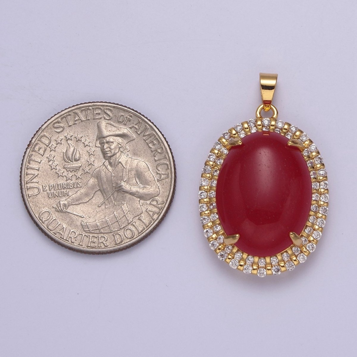 Genuine Red Oval Shaped with Clear Cubic Zircon Jade Pendant W-636 W-637