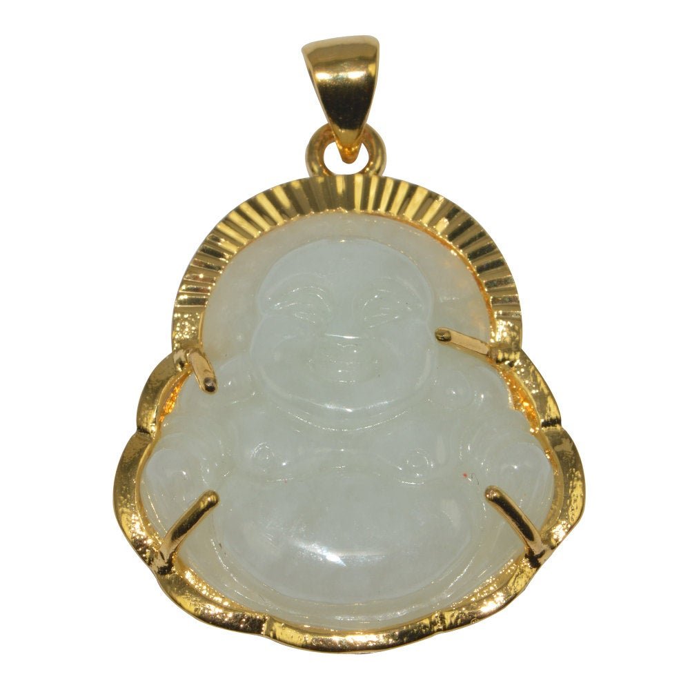 Genuine White Jade Natural Wisdom Meaning Gold Filled Plated Gemstone Necklace Jewelry Pendant Buddha Design Buddhism religion 1 pc AH-216