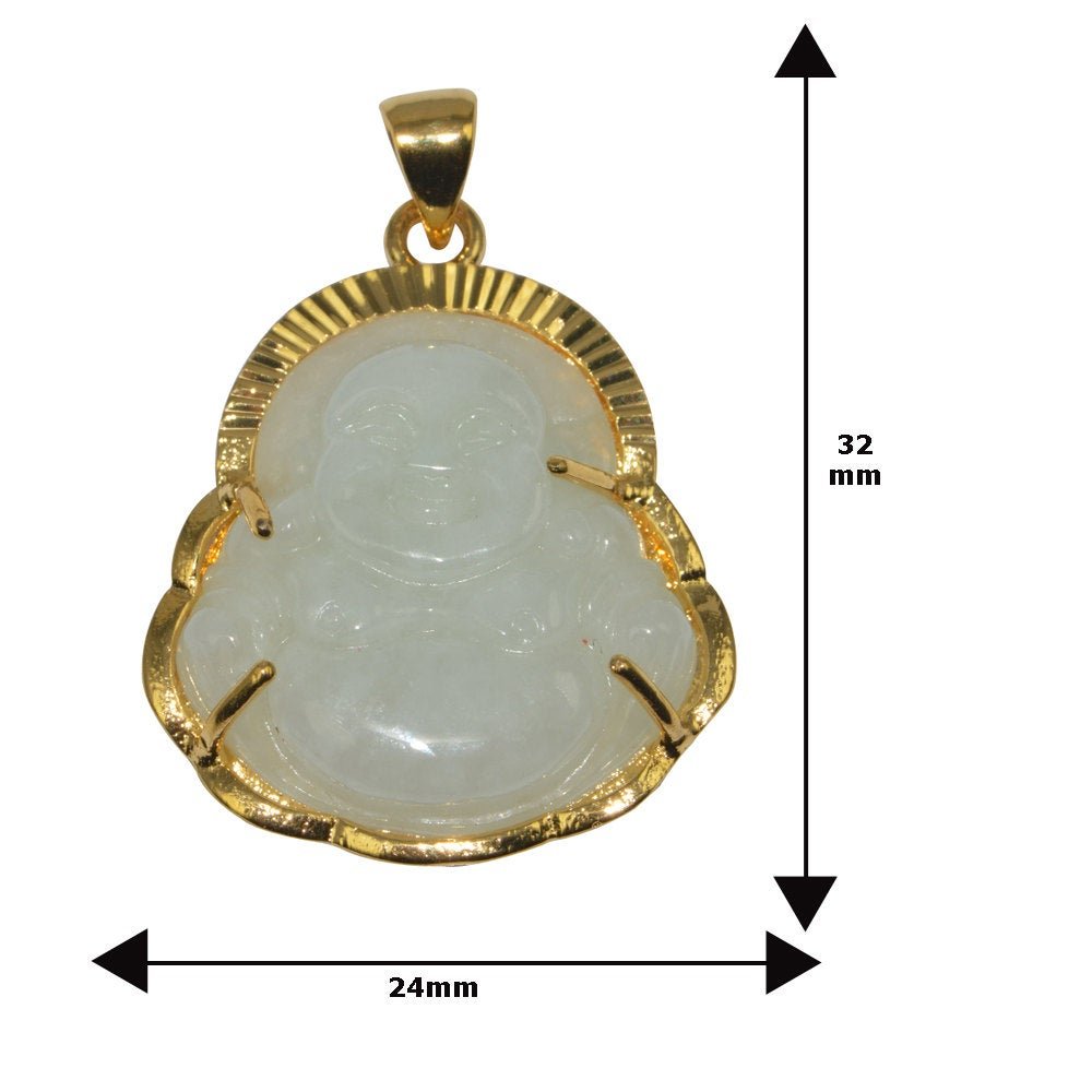 Genuine White Jade Natural Wisdom Meaning Gold Filled Plated Gemstone Necklace Jewelry Pendant Buddha Design Buddhism religion 1 pc AH-216