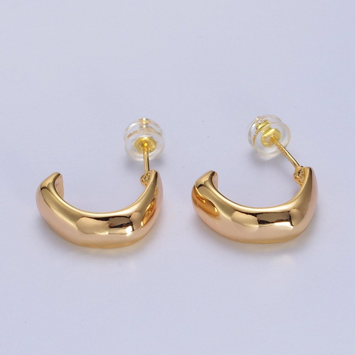 Geometric Abstract Gold Curved Stud Hoops Earrings | AB021