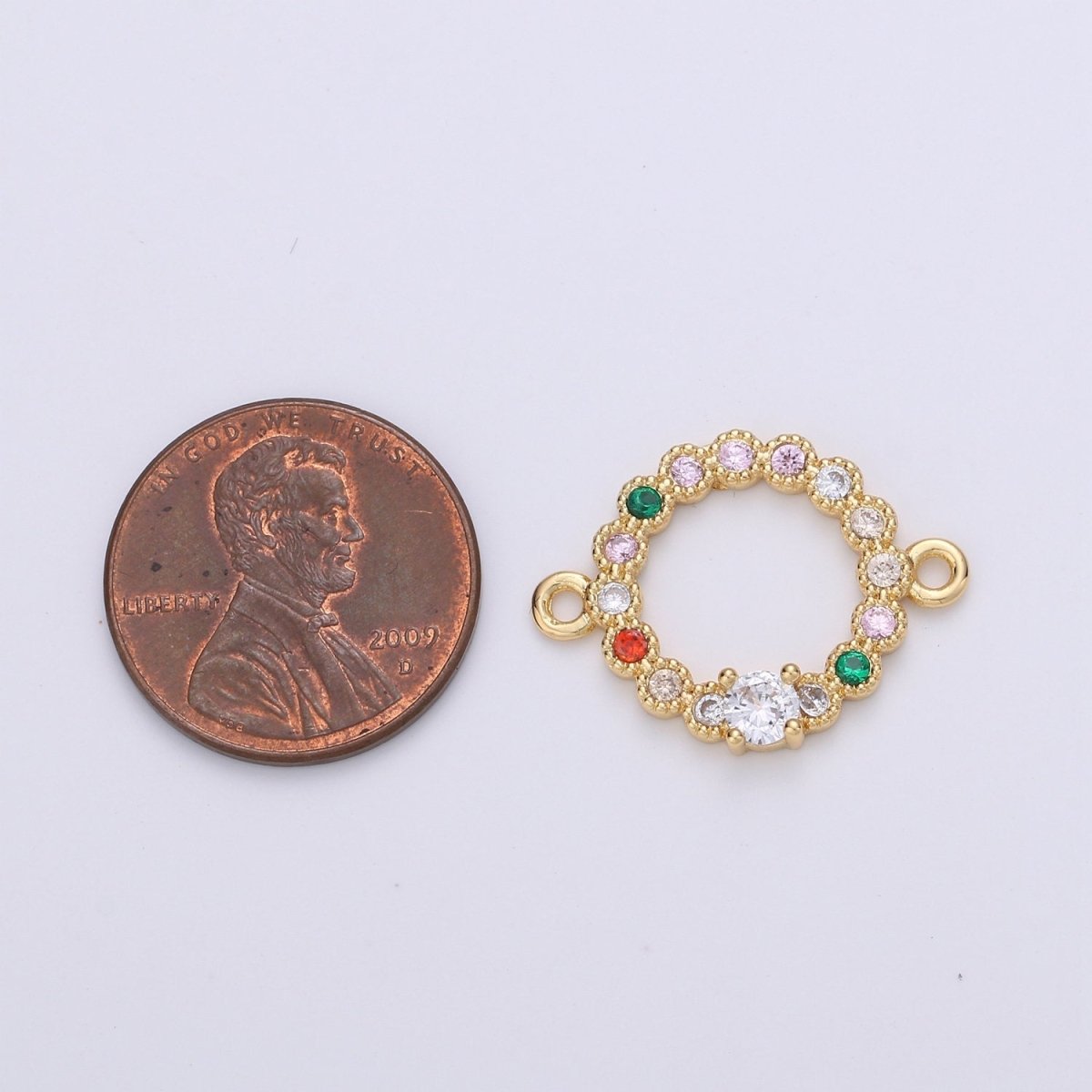 Geometric Charm Connector, Bracelet Connector, Jewelry Connectors, Round Charm Necklace Connectors, Rainbow Connectors, Micro Pave Connector F-398