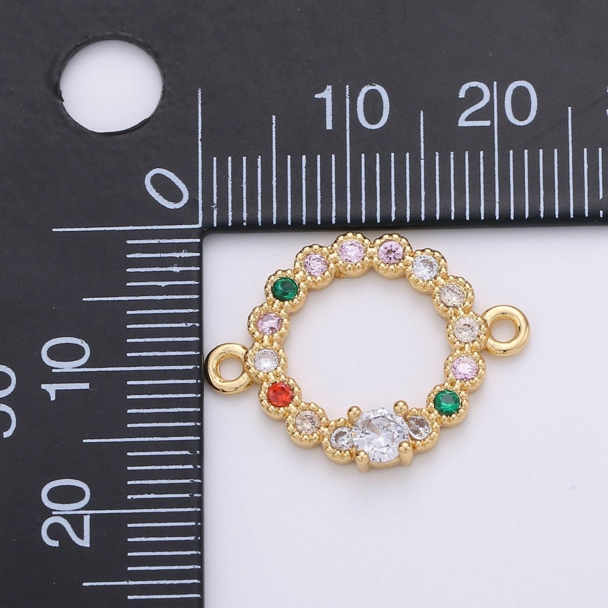 Geometric Charm Connector, Bracelet Connector, Jewelry Connectors, Round Charm Necklace Connectors, Rainbow Connectors, Micro Pave Connector F-398