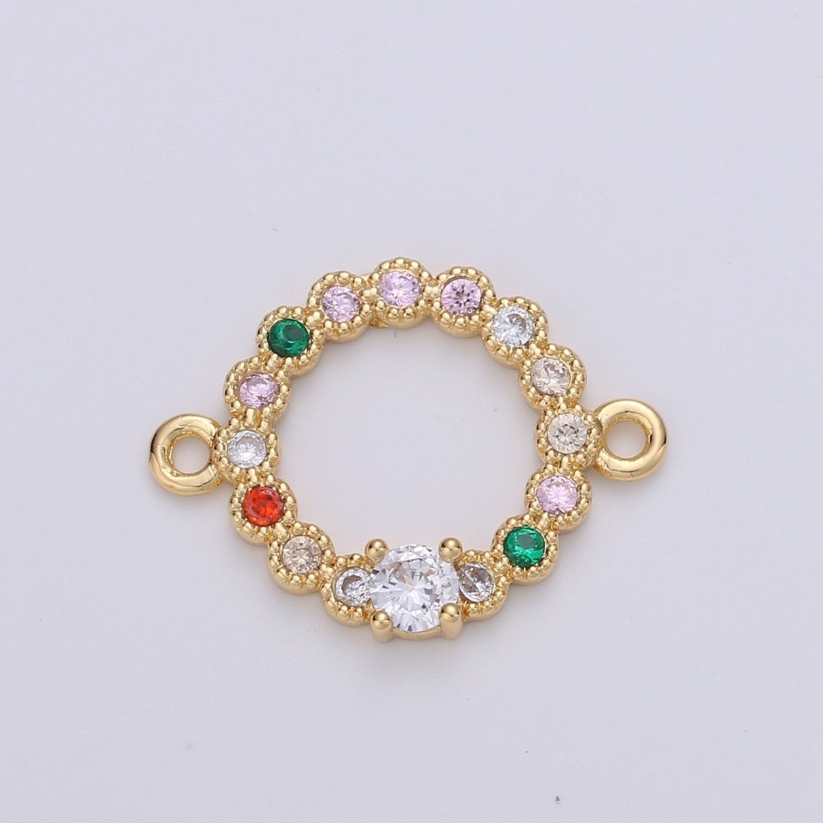 Geometric Charm Connector, Bracelet Connector, Jewelry Connectors, Round Charm Necklace Connectors, Rainbow Connectors, Micro Pave Connector F-398