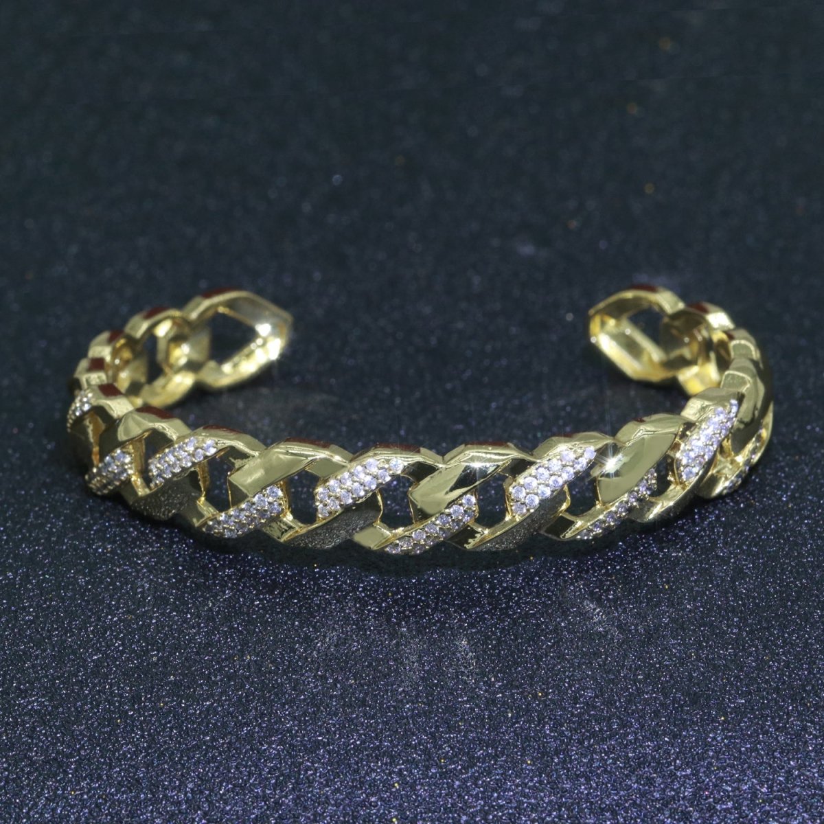 Geometric Curb Icing 24K Gold Filled Cuff Bracelet | WA-066 Clearance Pricing
