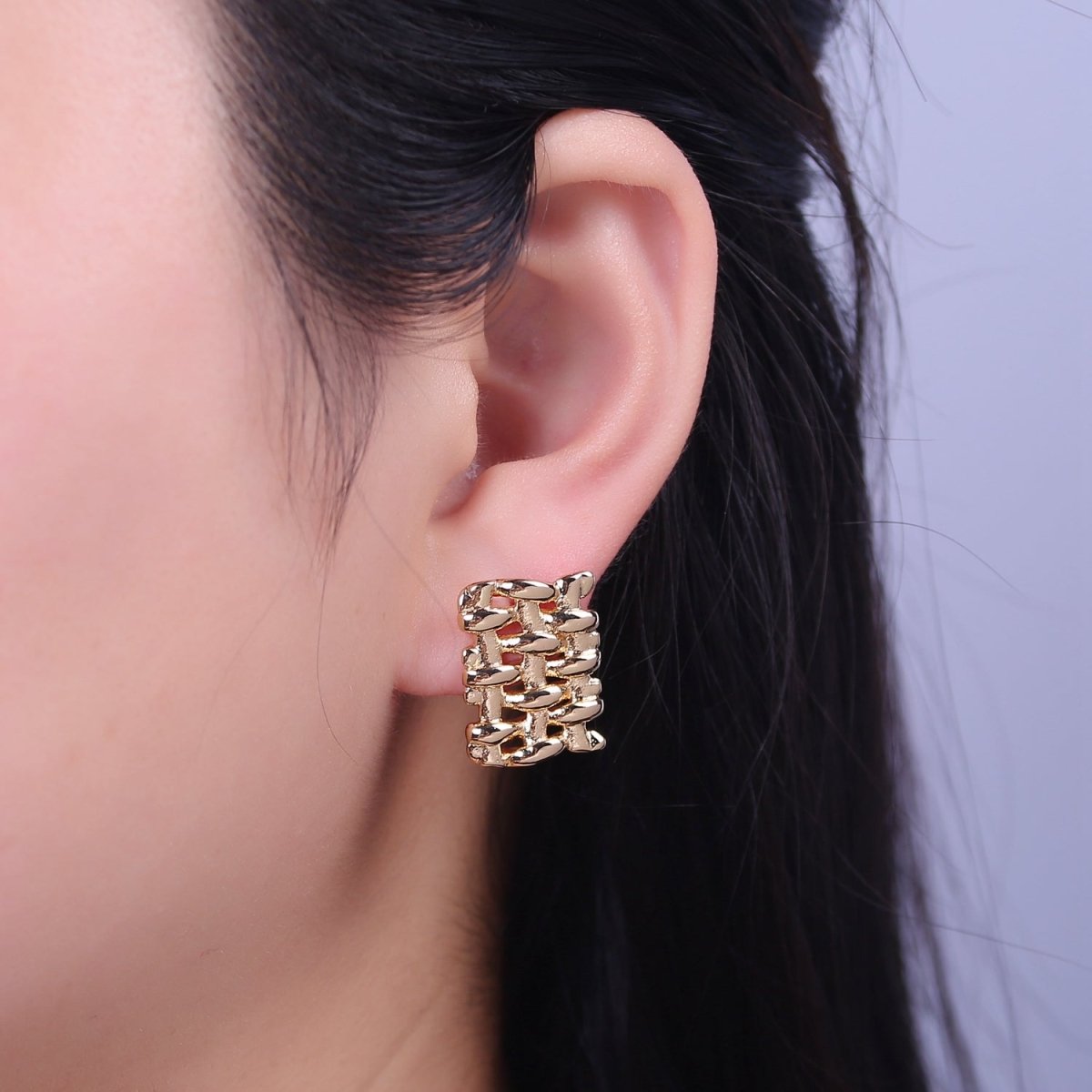 Geometric Rectangle Stud Earrings, 18k Gold fill Jewelry, Minimalist gold earrings, Small gold earrings for women V-136