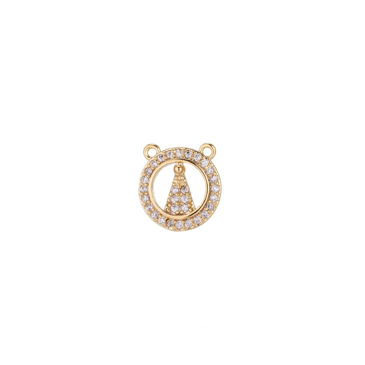 Geometric Round Bracelet Connector, 18K Gold Filled Micro Pave CZ Charm, Dainty Pendant Mountain Triangle Necklace Charm for Jewelry Making F-233