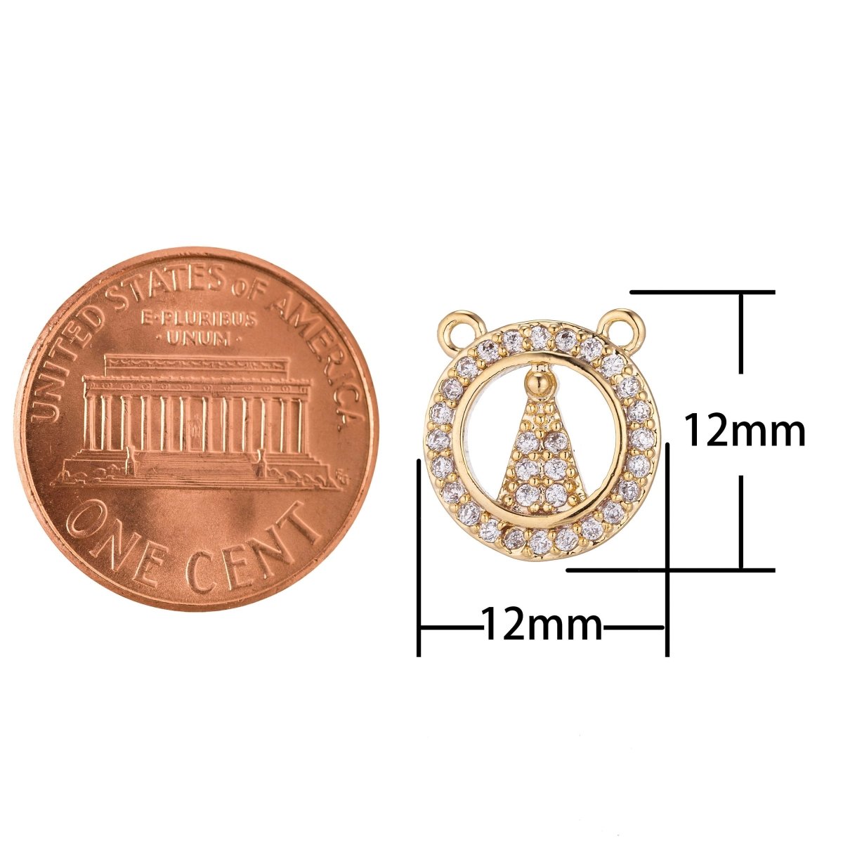 Geometric Round Bracelet Connector, 18K Gold Filled Micro Pave CZ Charm, Dainty Pendant Mountain Triangle Necklace Charm for Jewelry Making F-233