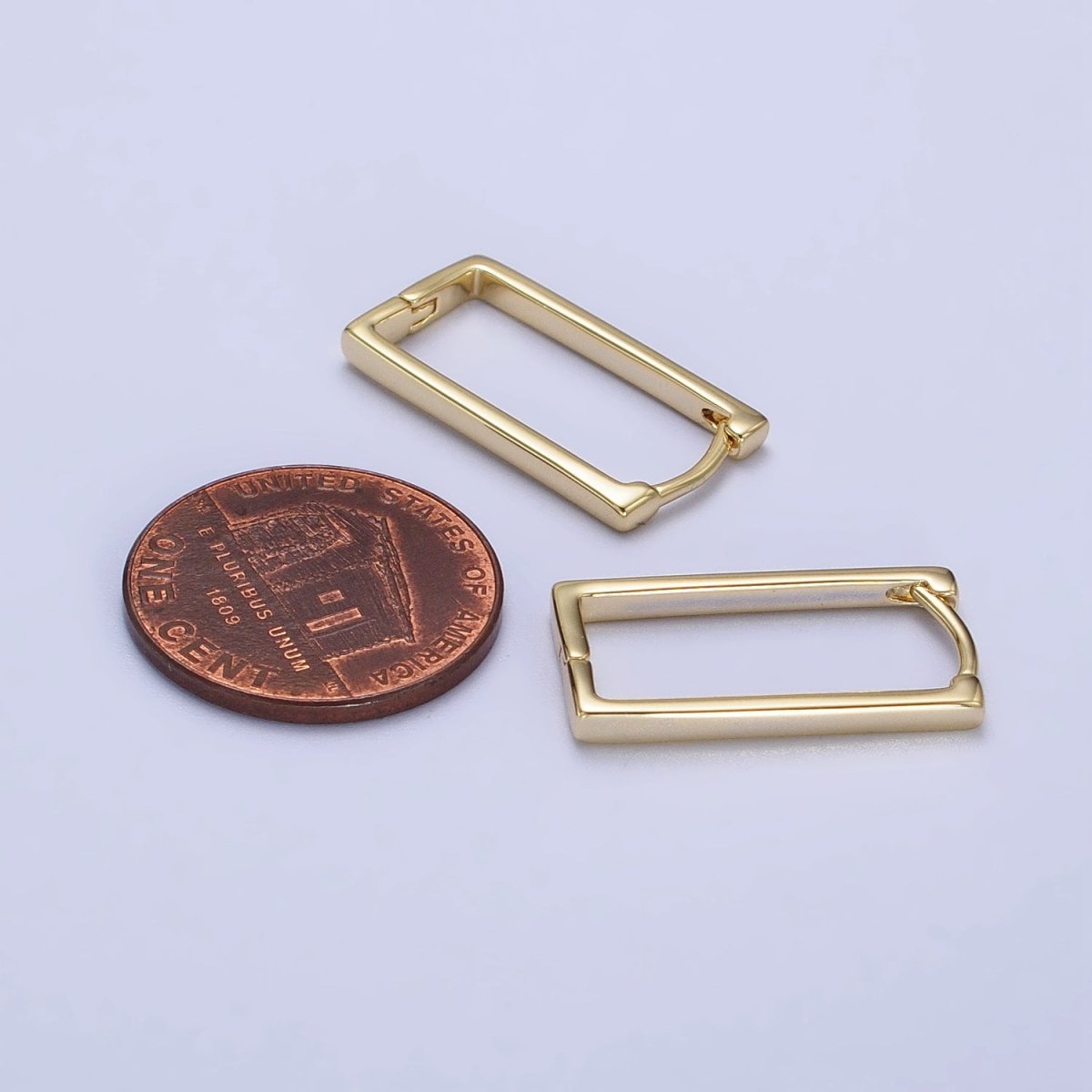 Gold 20.8mm Thin Rectangular Oblong U-Shaped Hoop Earrings | AB417