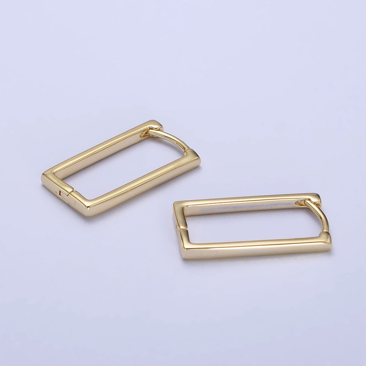 Gold 20.8mm Thin Rectangular Oblong U-Shaped Hoop Earrings | AB417