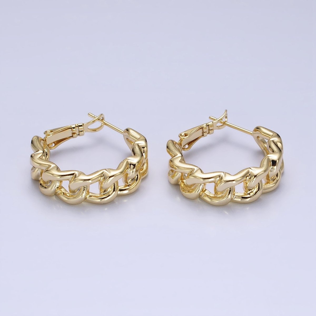 Gold 25mm Flat Curb Link Geometric Hoop Earrings | AB849