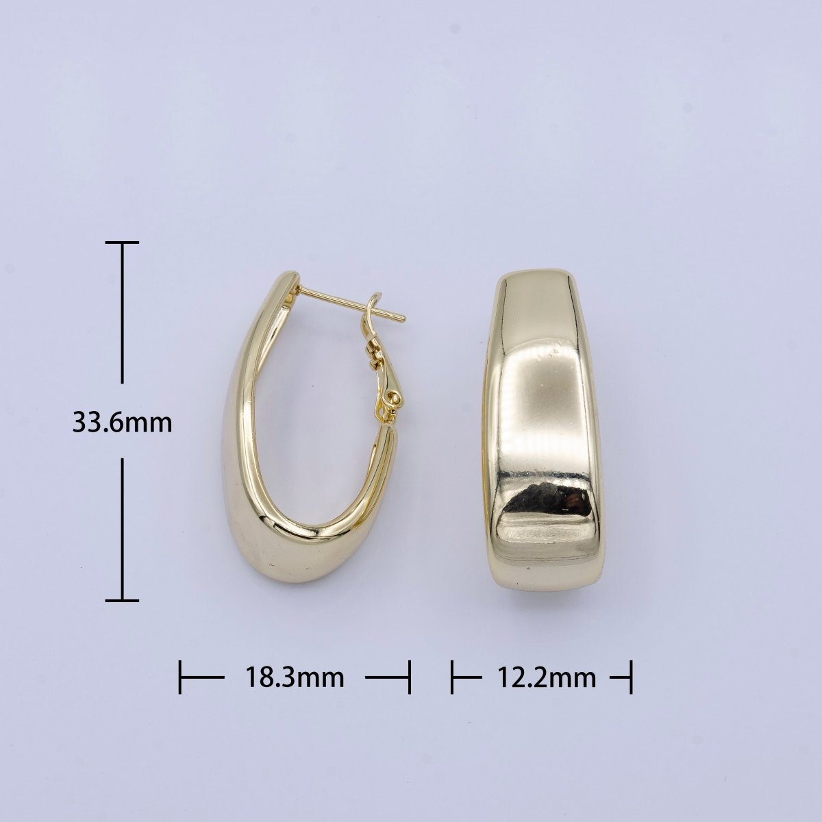 Gold 33.5mm Wide Dome Oblong Hinge Hoop Earrings | AB1089