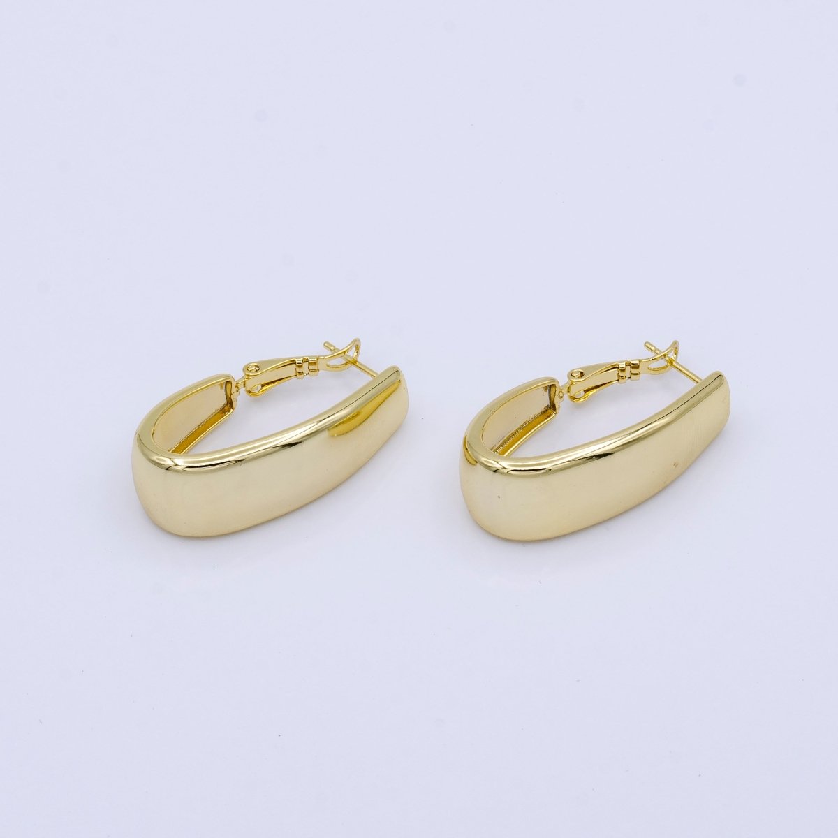 Gold 33.5mm Wide Dome Oblong Hinge Hoop Earrings | AB1089