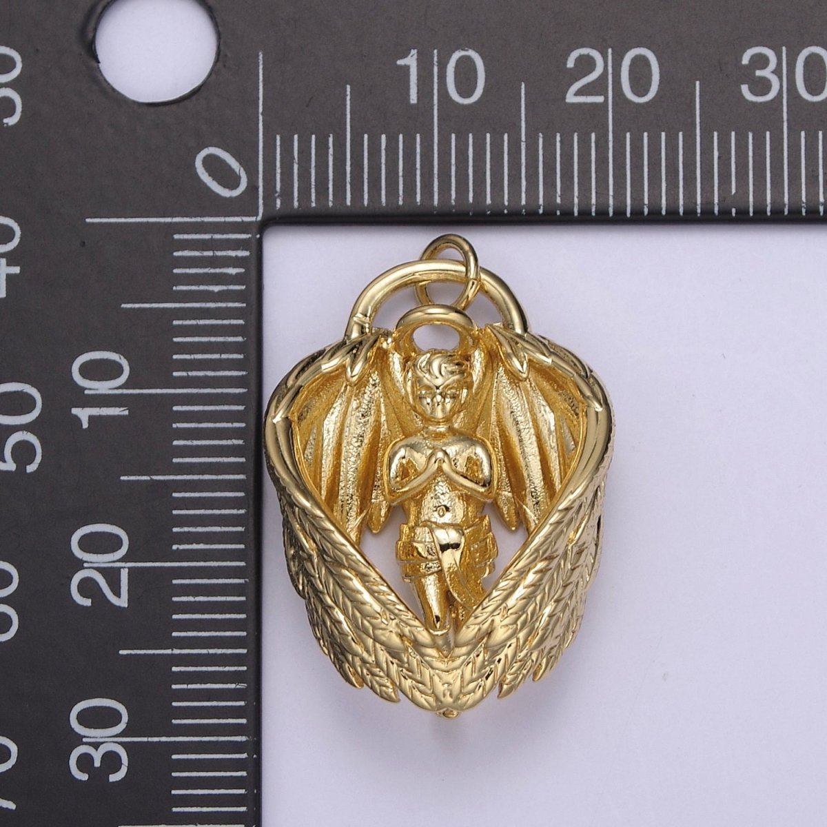 Gold 3D Baby Angel Pendant, Cherub Necklace Pendant, Angel Charm, Winged Baby Angel Pendant, Baby Guardian Angel Charm N-708