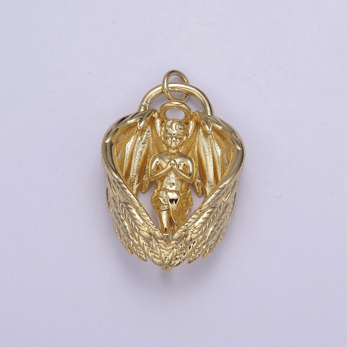 Gold 3D Baby Angel Pendant, Cherub Necklace Pendant, Angel Charm, Winged Baby Angel Pendant, Baby Guardian Angel Charm N-708
