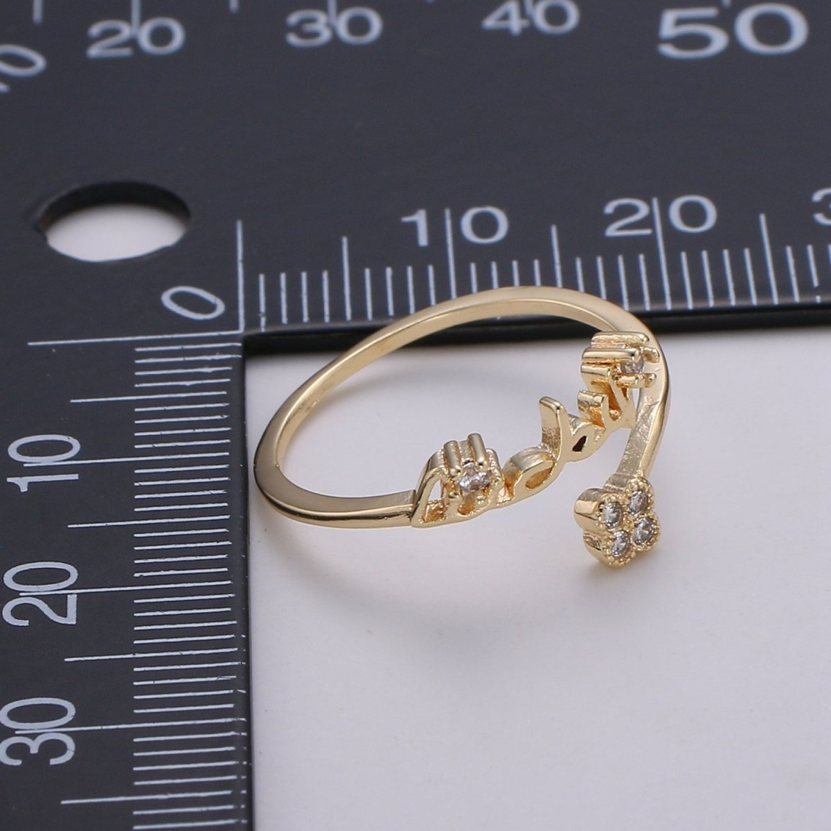 Gold Adjustable Clover Ring with Cz Stone, Four Leaf Clover Good Luck Ring for Her Floral Ring for Minimalist Jewelry R-182