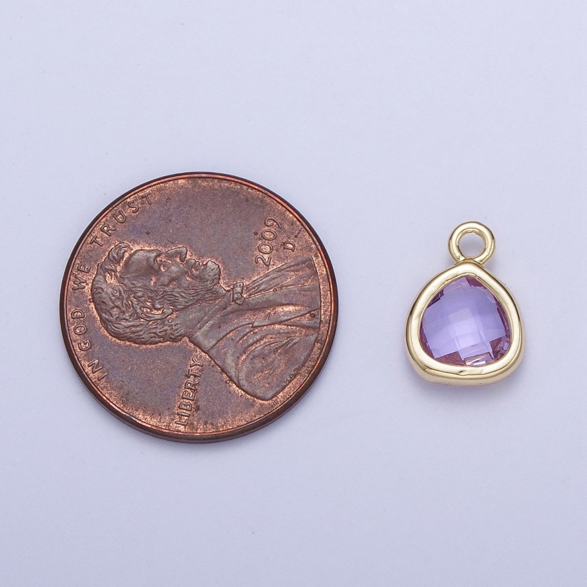Gold Amethyst Purple Teardrop Cubic Zirconia Charm Supply For Jewelry Making AG-075