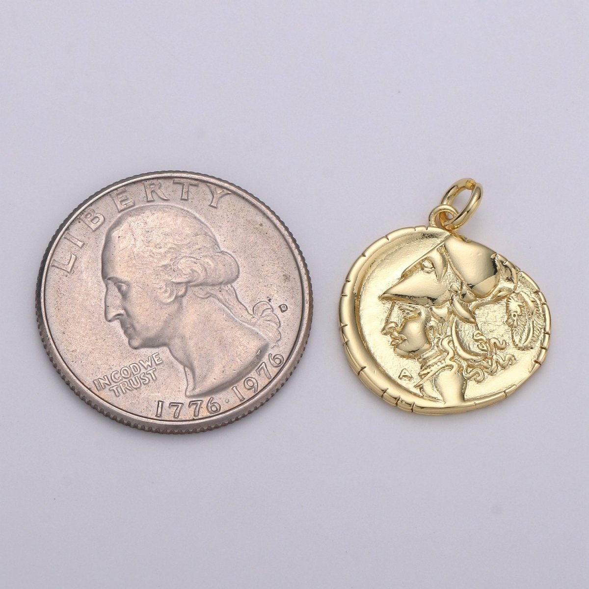Gold Ancient Roman Rustic Coin Charm Necklace, delicate Layering necklace, Roman Coin Ancient Greek Jewelry good luck amulet gift D-150