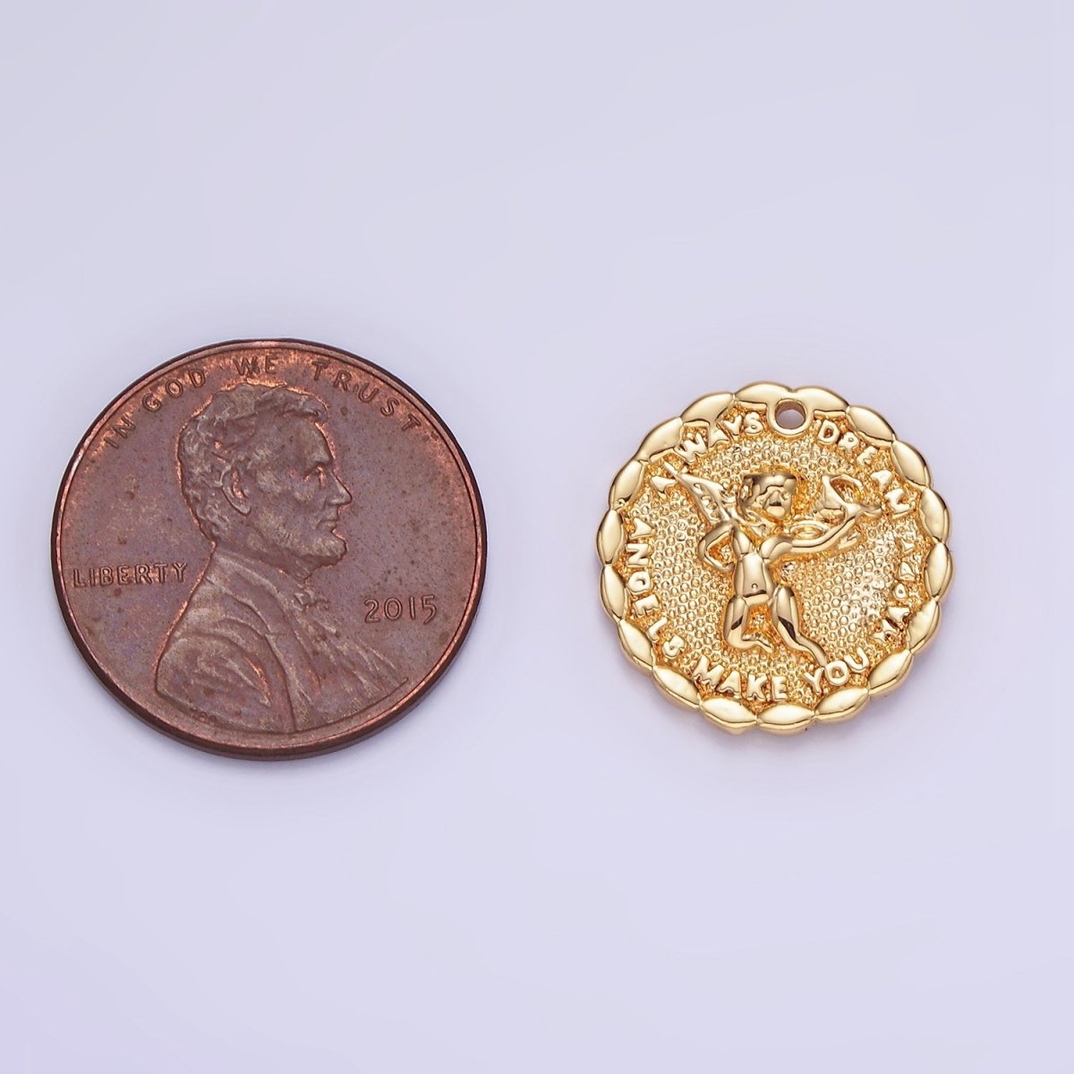 Gold Angel Charms 14K Gold Filled Angel Coin Pendant Angel Make your Dream Happy Always B881