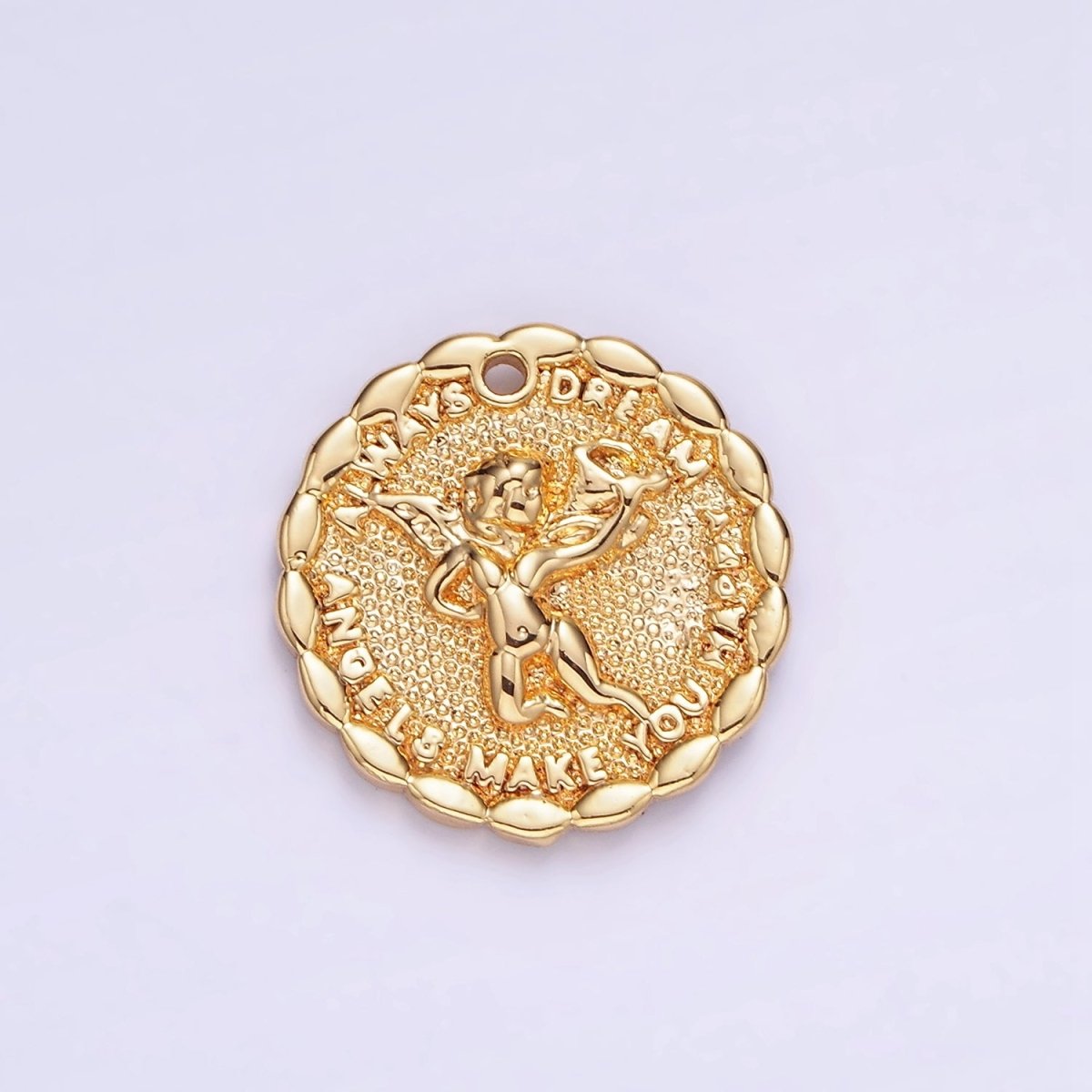 Gold Angel Charms 14K Gold Filled Angel Coin Pendant Angel Make your Dream Happy Always B881