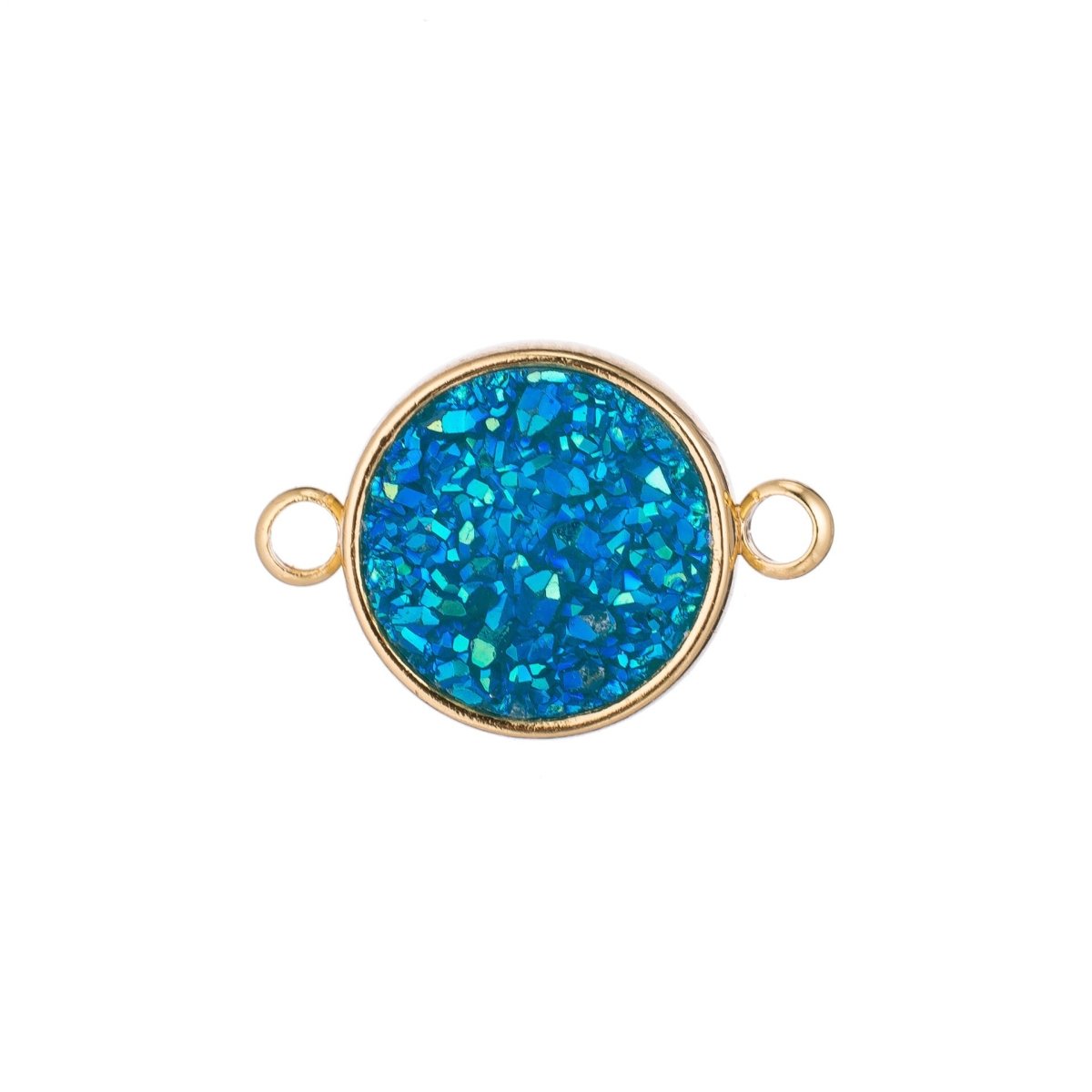 Gold Aqua Blue Round Druzy Drusy Agate Gemstone DIY Dainty Gift Bracelet Charm Bead Connector Double Bail Pendant for Jewelry Making F-400