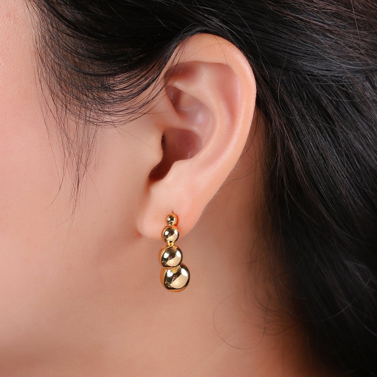 Gold Ball earrings, Geometric stud earrings, Bold earrings, Statement earrings, Dangle studs, gold earrings, minimalist earring Q-202