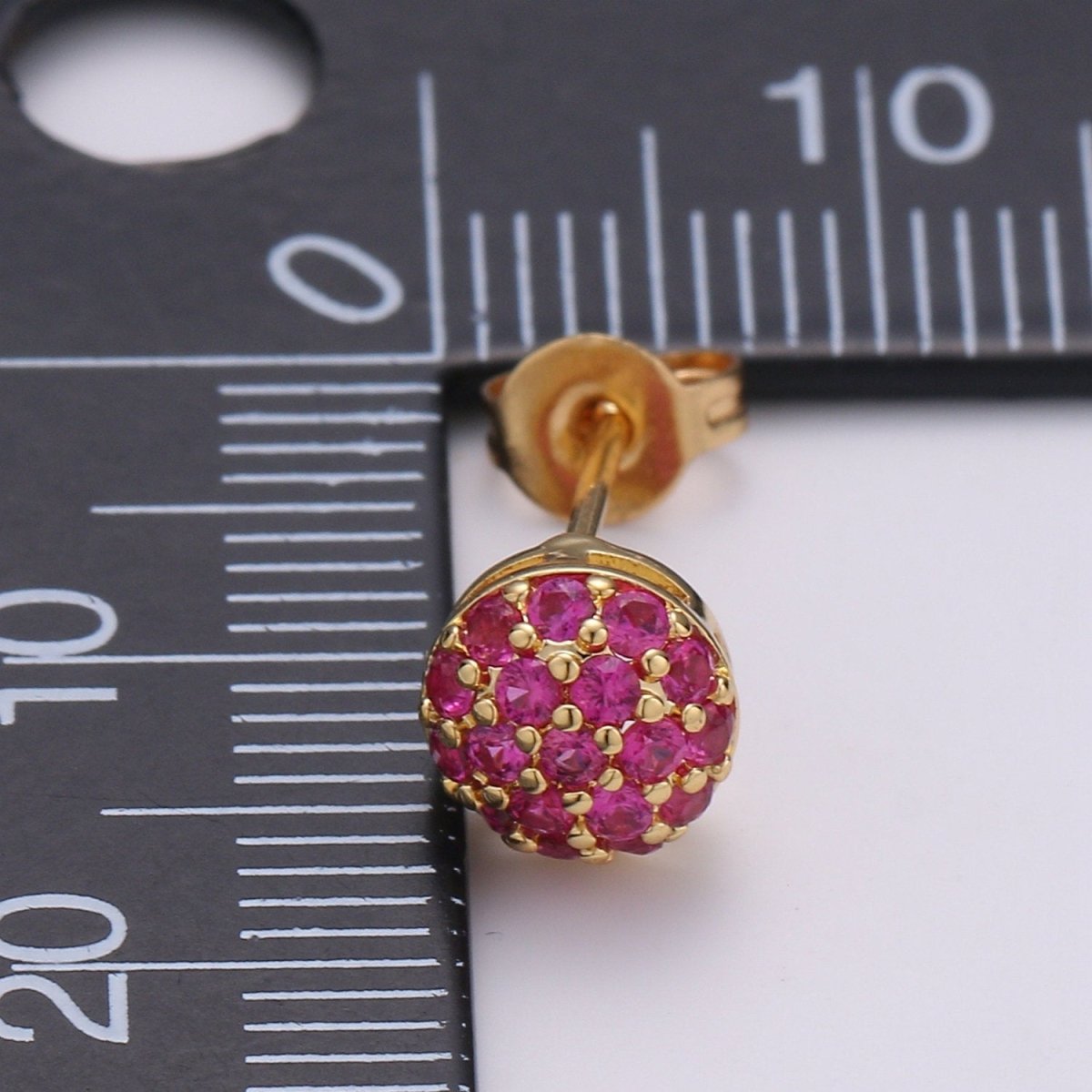 Gold Ball Stud Earrings Set, 14k Gold Plated Sterling Silver Hypoallergenic Jewelry Micro Pave Fuschia Stud Q-259